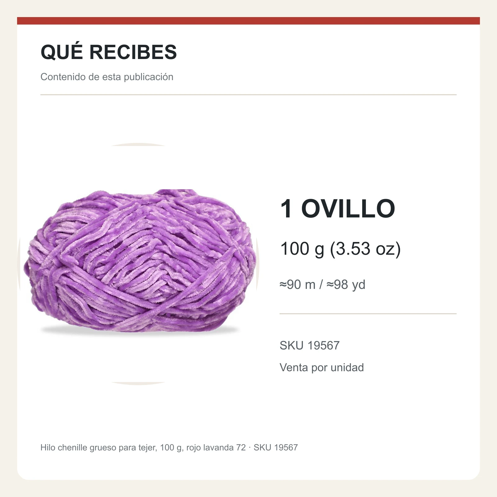 Hilo chenille grueso para tejer, 100 g, rojo lavanda 72 - Imagen 8
