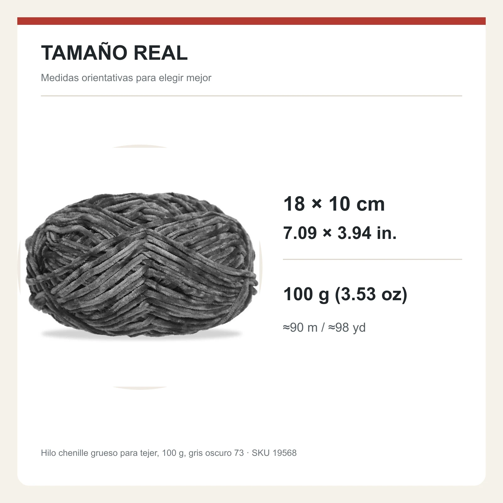 Hilo chenille grueso para tejer, 100 g, gris oscuro 73 - Imagen 5
