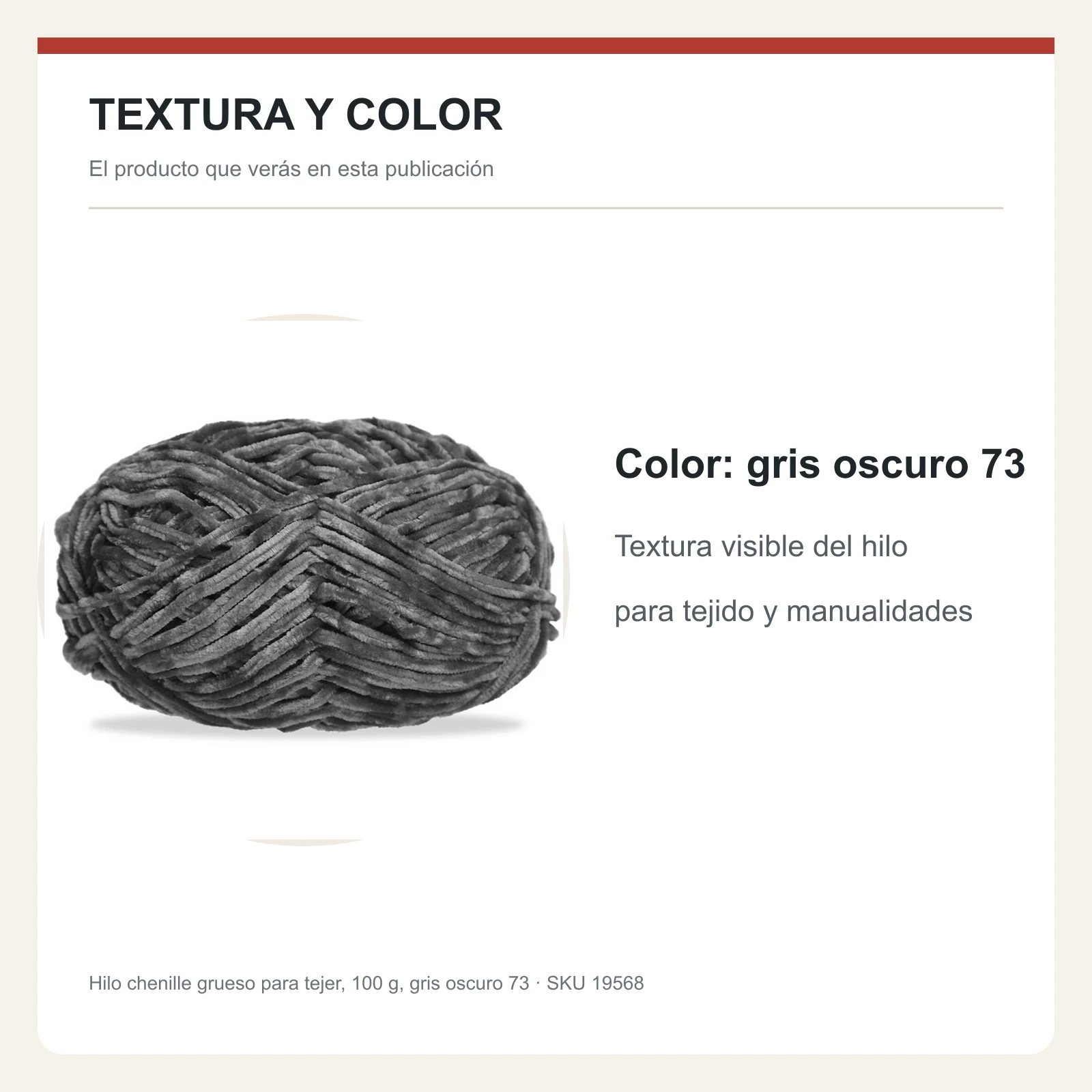 Hilo chenille grueso para tejer, 100 g, gris oscuro 73 - Imagen 6