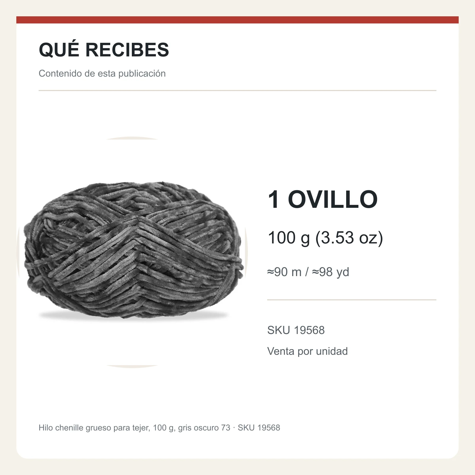 Hilo chenille grueso para tejer, 100 g, gris oscuro 73 - Imagen 8