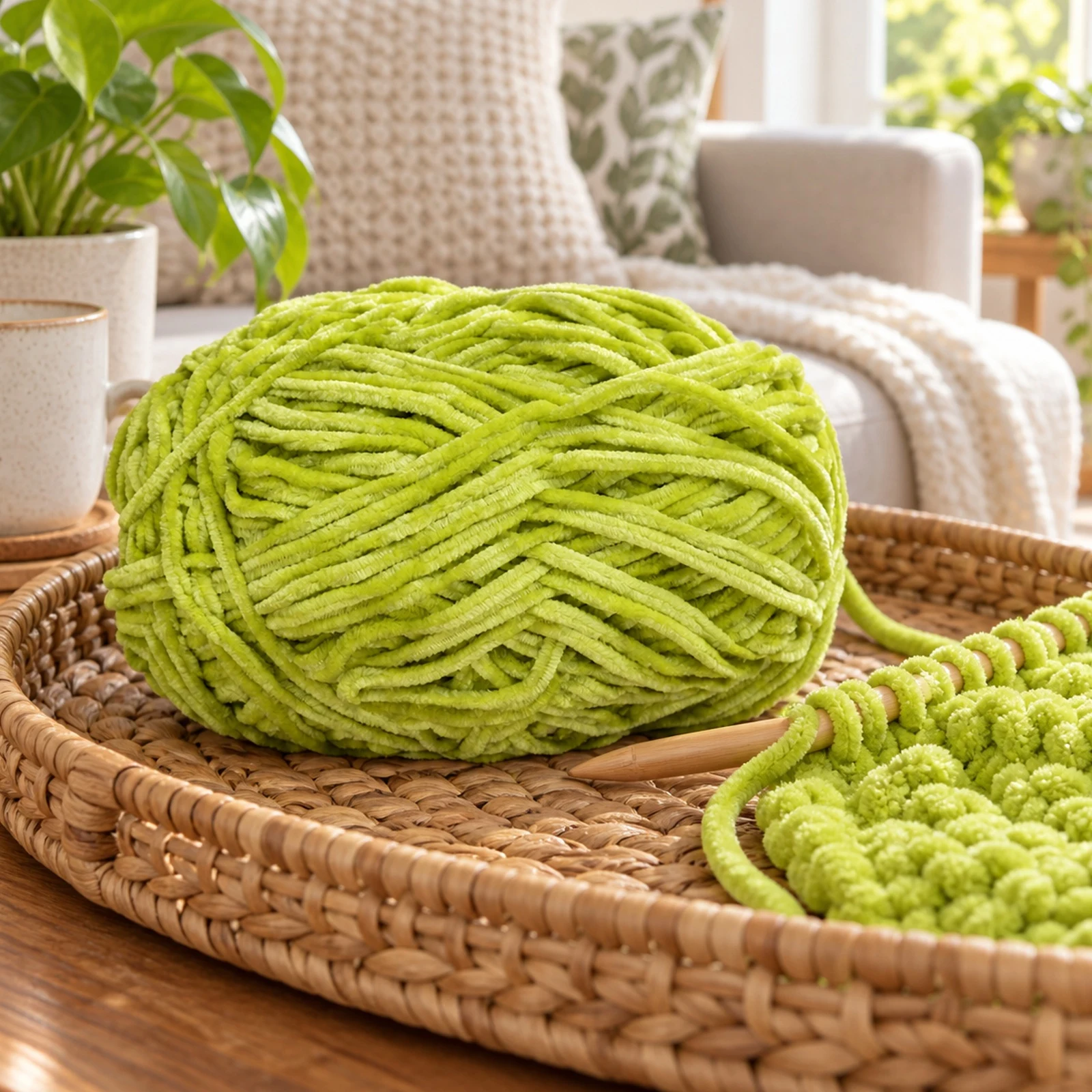 Hilo chenille grueso para tejer, 100 g, verde oliva 74 - Imagen 2