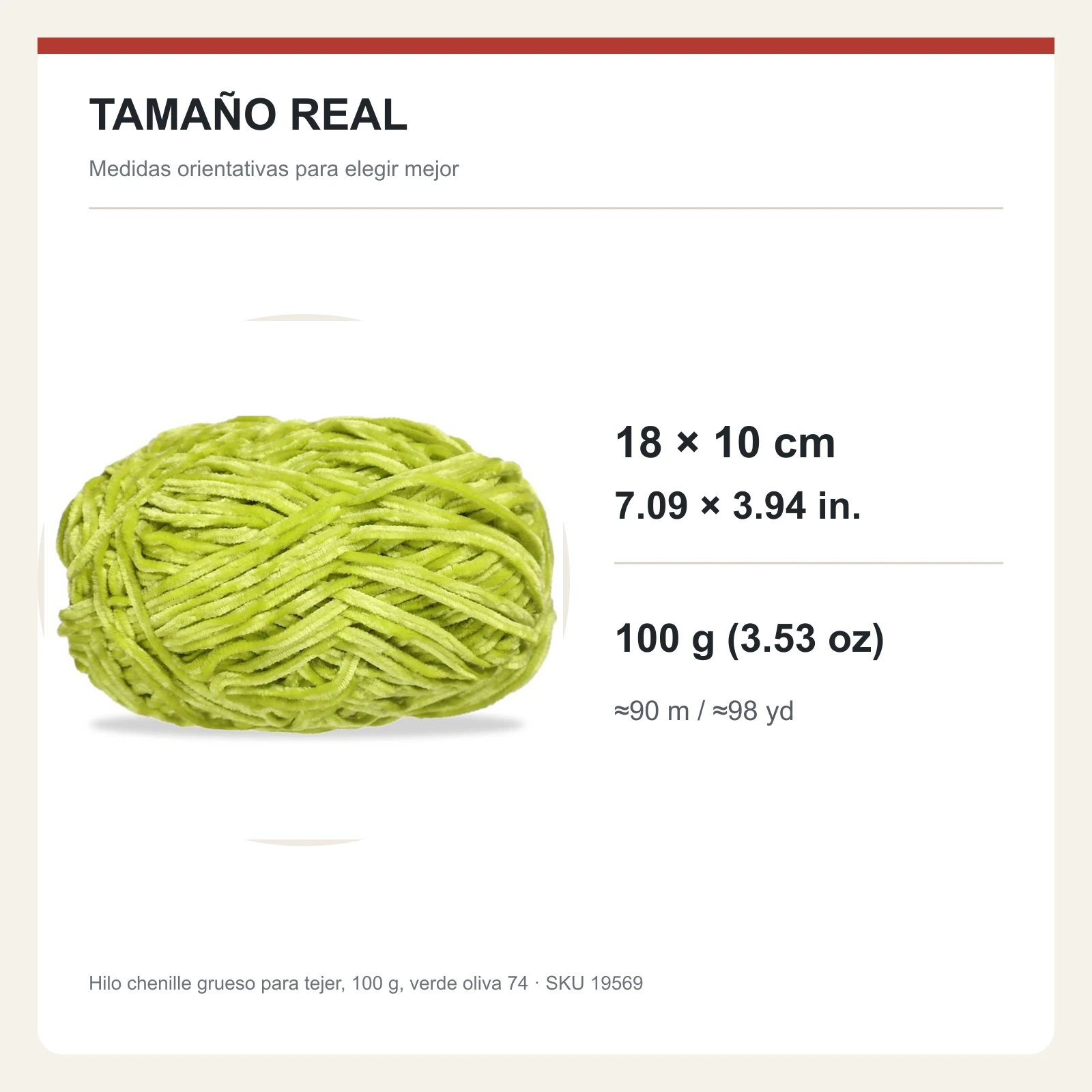 Hilo chenille grueso para tejer, 100 g, verde oliva 74 - Imagen 5