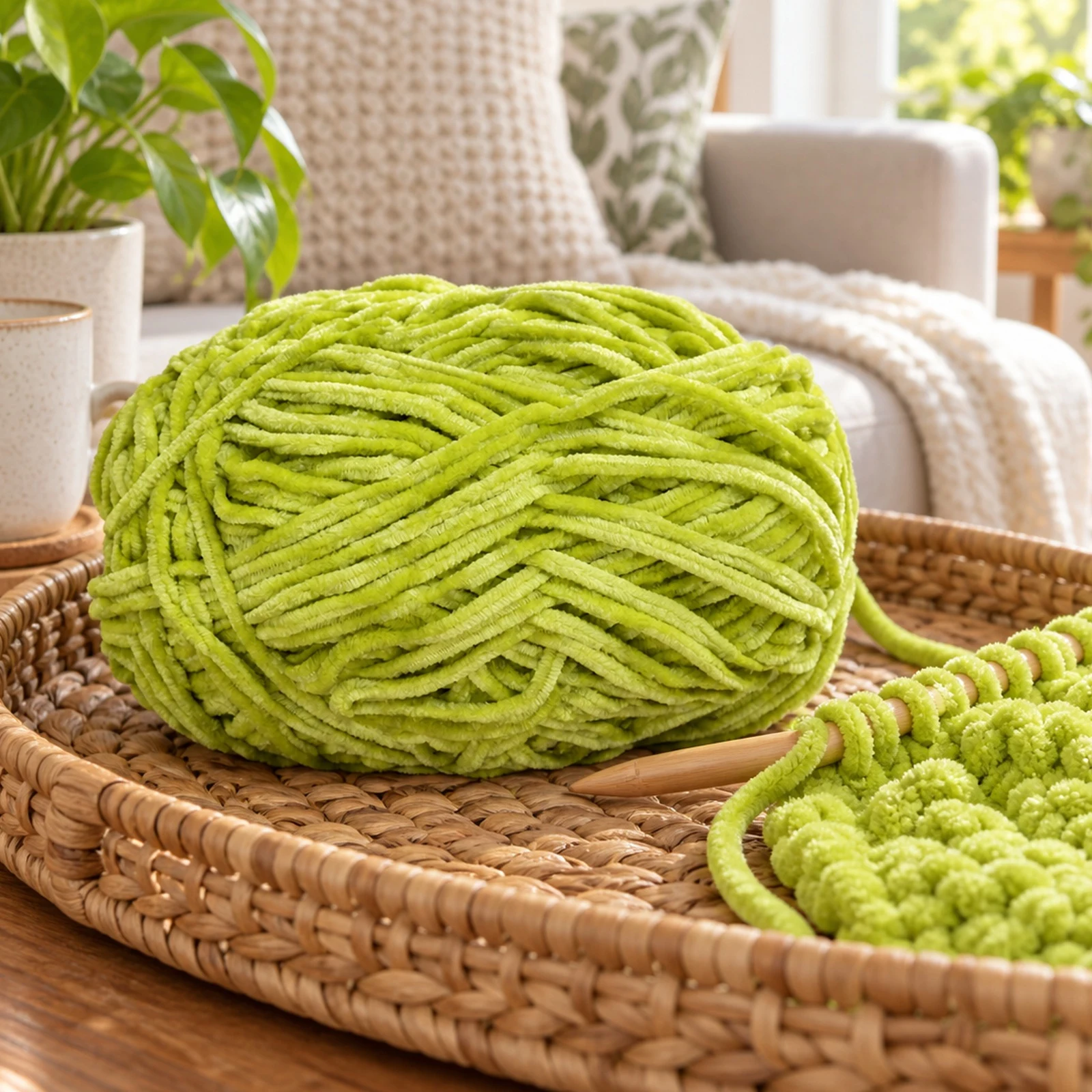 Hilo chenille grueso para tejer, 100 g, verde oliva 74 - Imagen 7