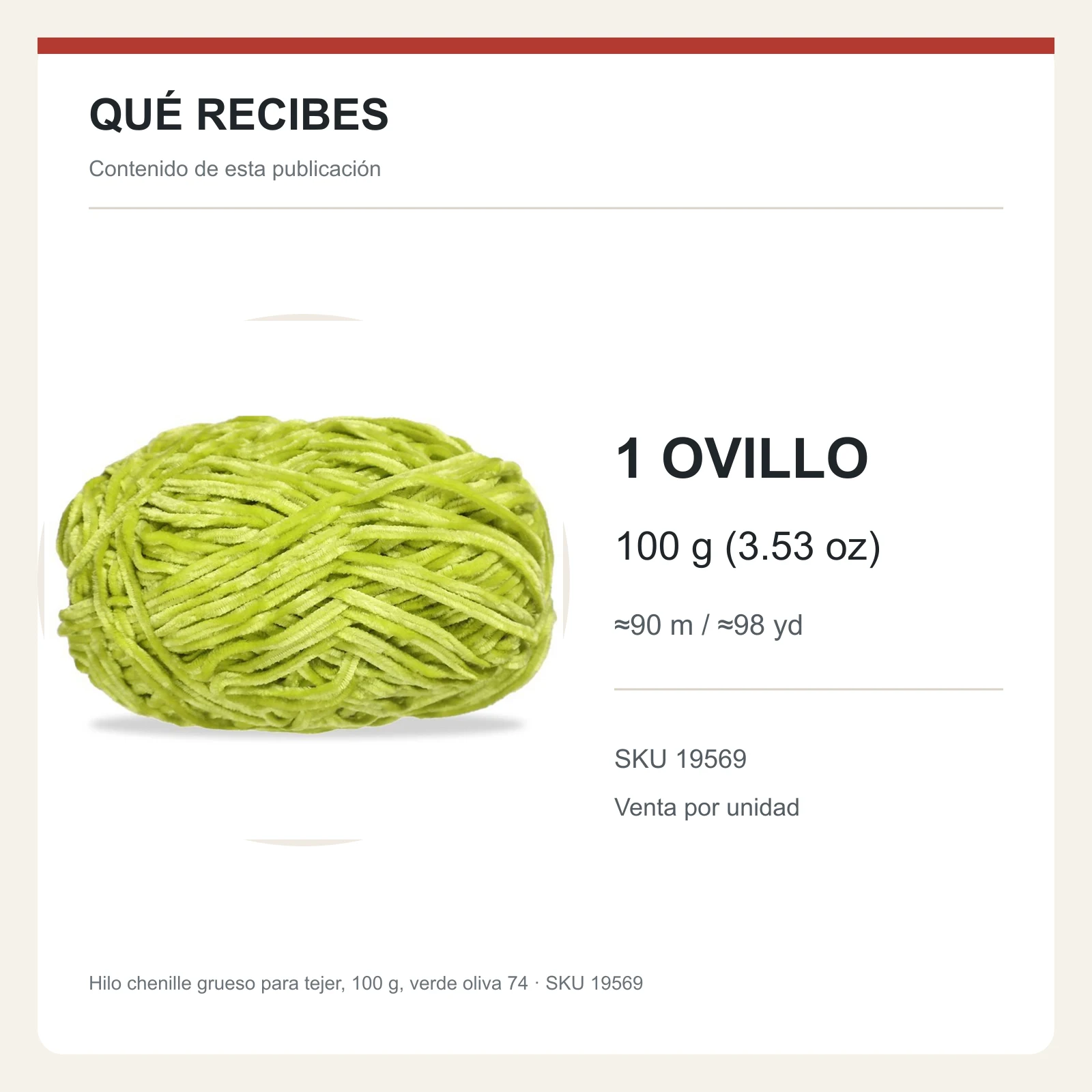 Hilo chenille grueso para tejer, 100 g, verde oliva 74 - Imagen 8