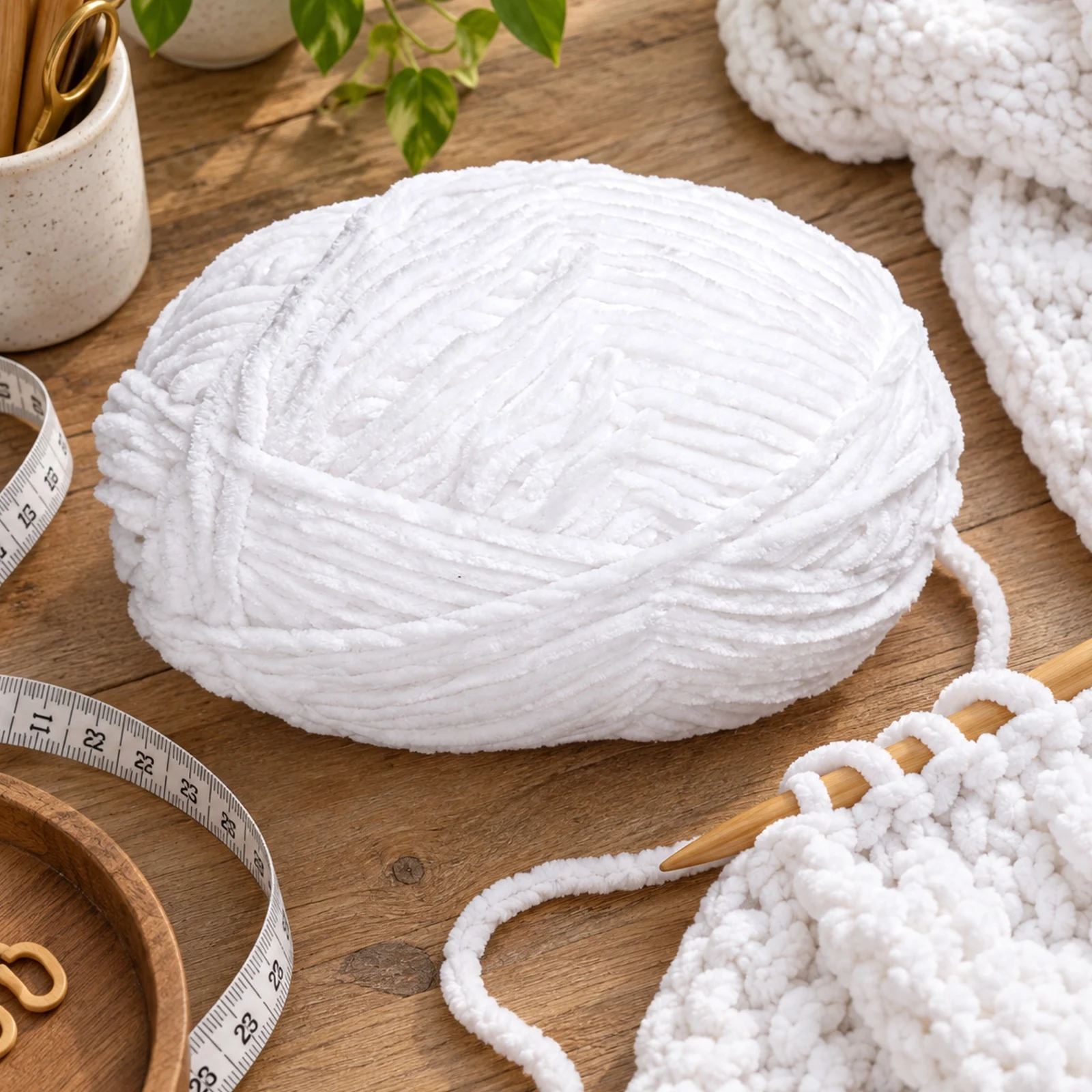 Hilo chenille grueso para tejer, 100 g, blanco 75 - Imagen 2