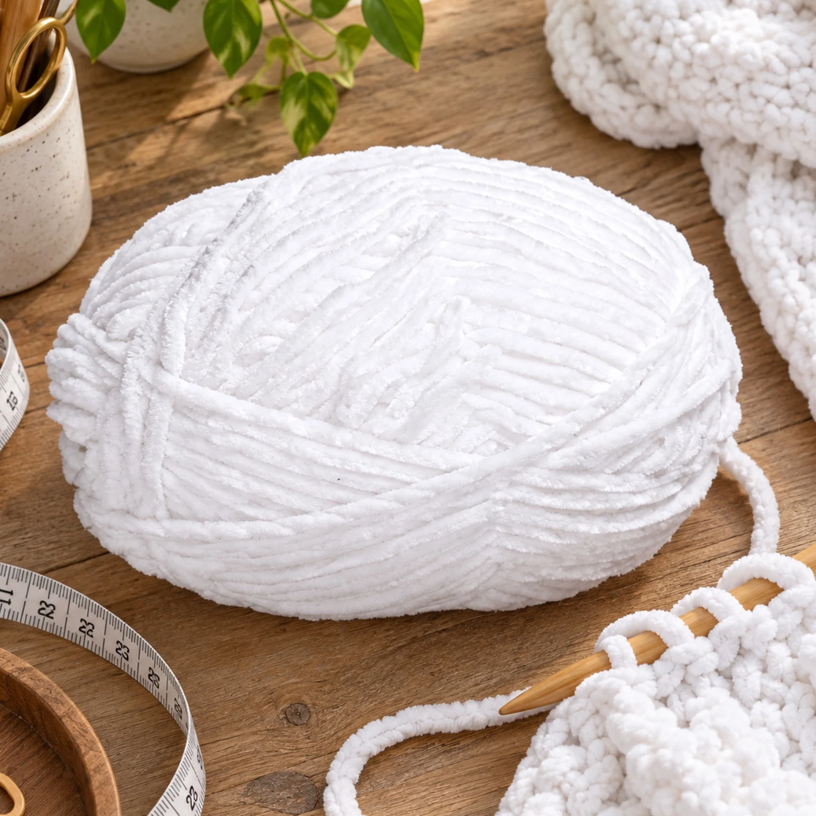 Hilo chenille grueso para tejer, 100 g, blanco 75 - Imagen 3