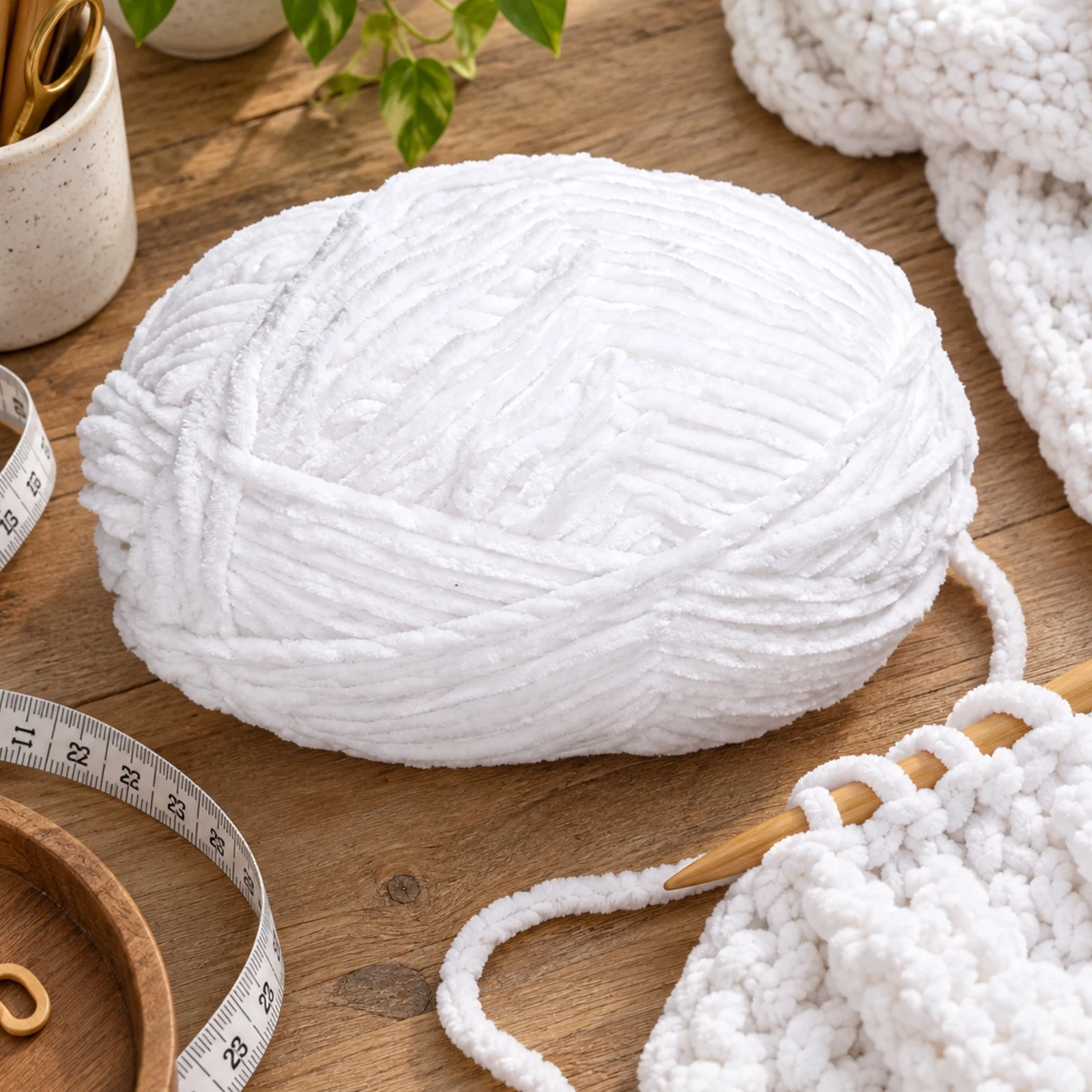 Hilo chenille grueso para tejer, 100 g, blanco 75 - Imagen 4
