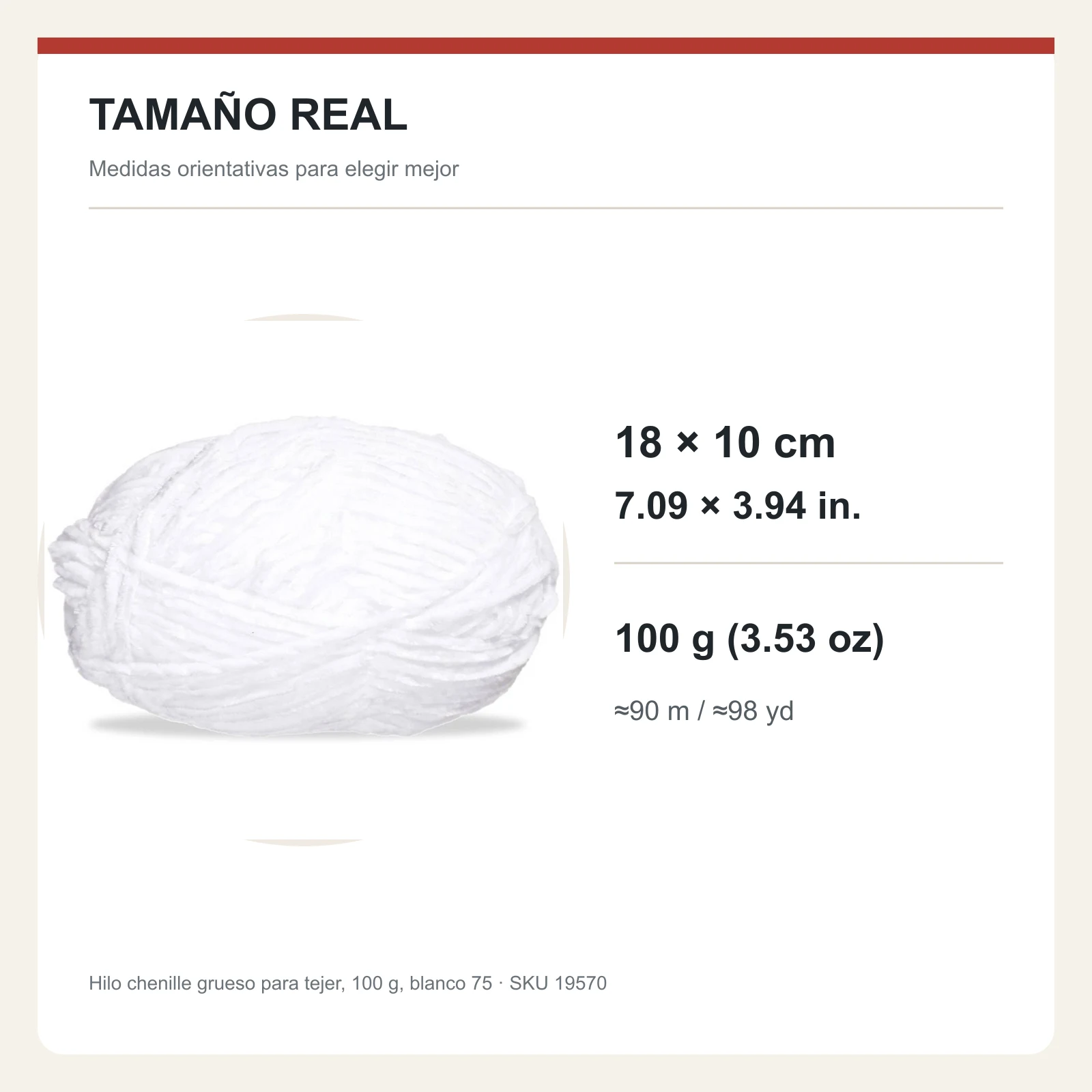 Hilo chenille grueso para tejer, 100 g, blanco 75 - Imagen 5