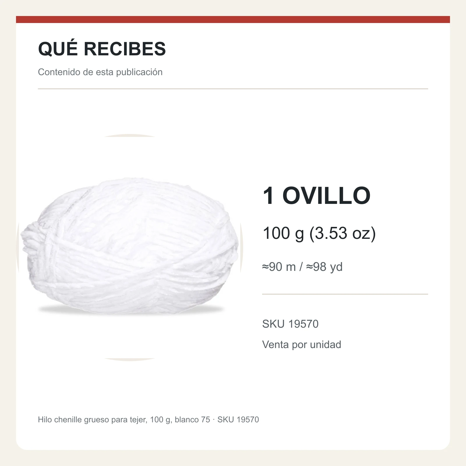 Hilo chenille grueso para tejer, 100 g, blanco 75 - Imagen 8