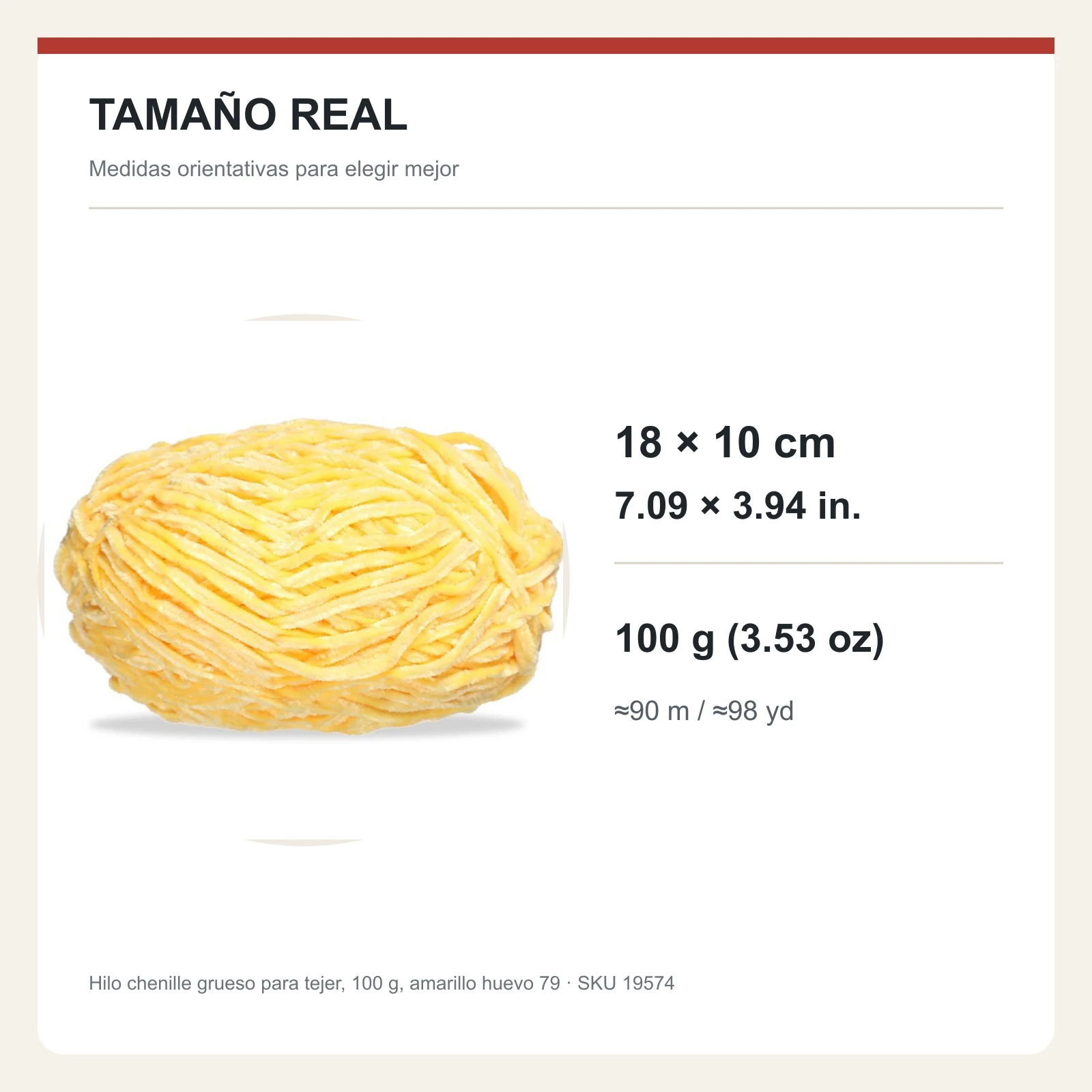 Hilo chenille grueso para tejer, 100 g, amarillo huevo 79 - Imagen 5