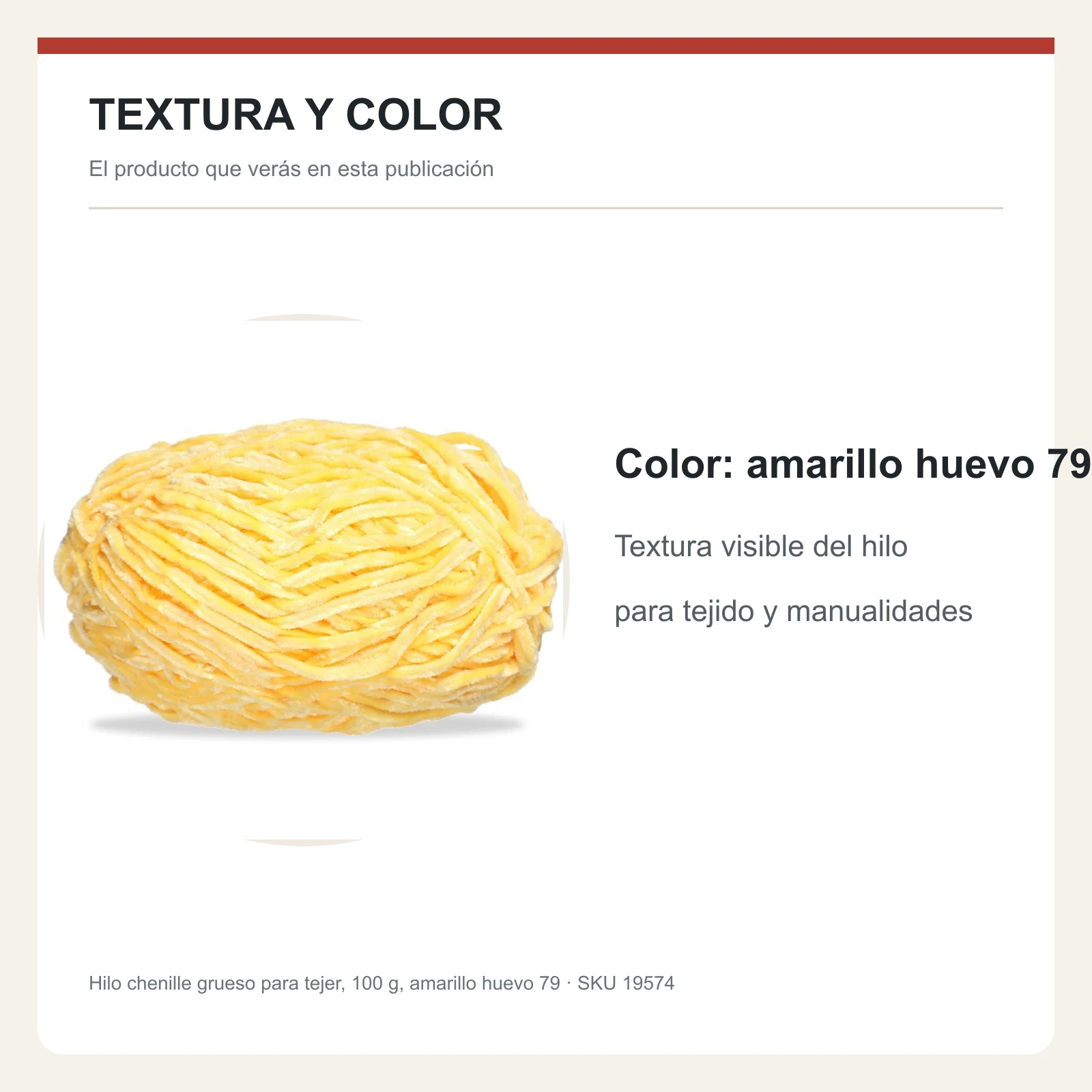 Hilo chenille grueso para tejer, 100 g, amarillo huevo 79 - Imagen 6
