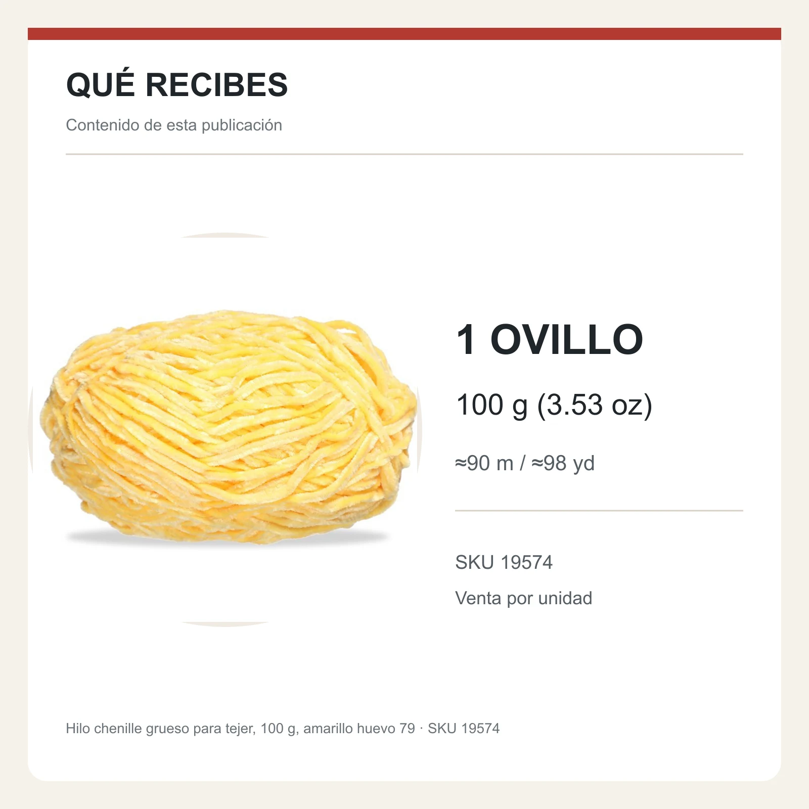 Hilo chenille grueso para tejer, 100 g, amarillo huevo 79 - Imagen 8