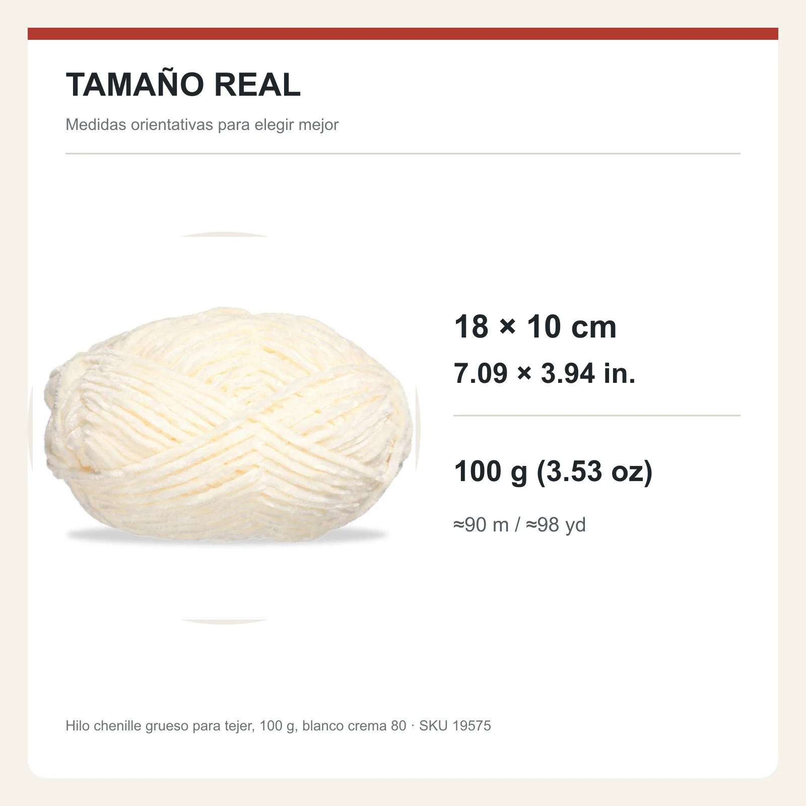 Hilo chenille grueso para tejer, 100 g, blanco crema 80 - Imagen 5