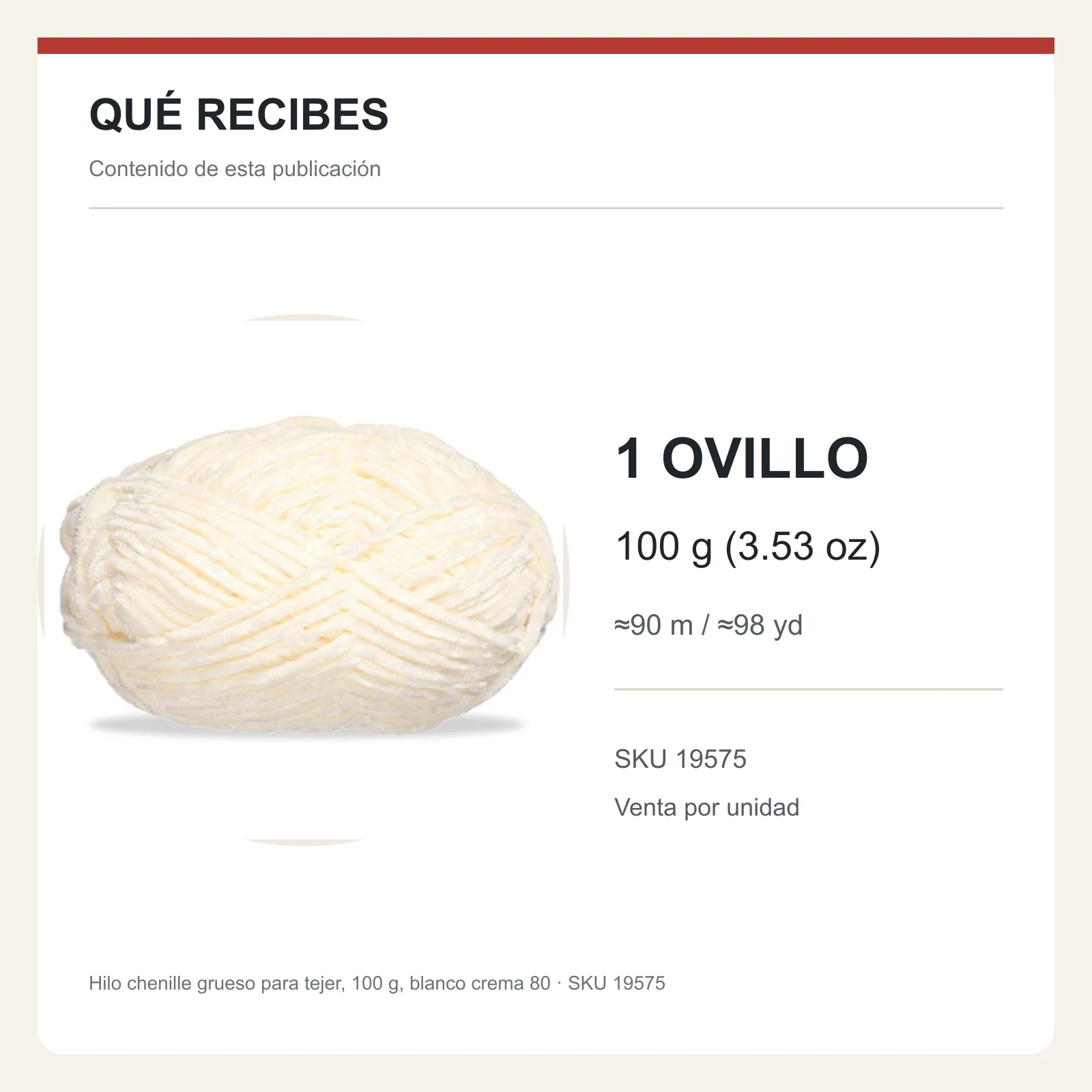Hilo chenille grueso para tejer, 100 g, blanco crema 80 - Imagen 8