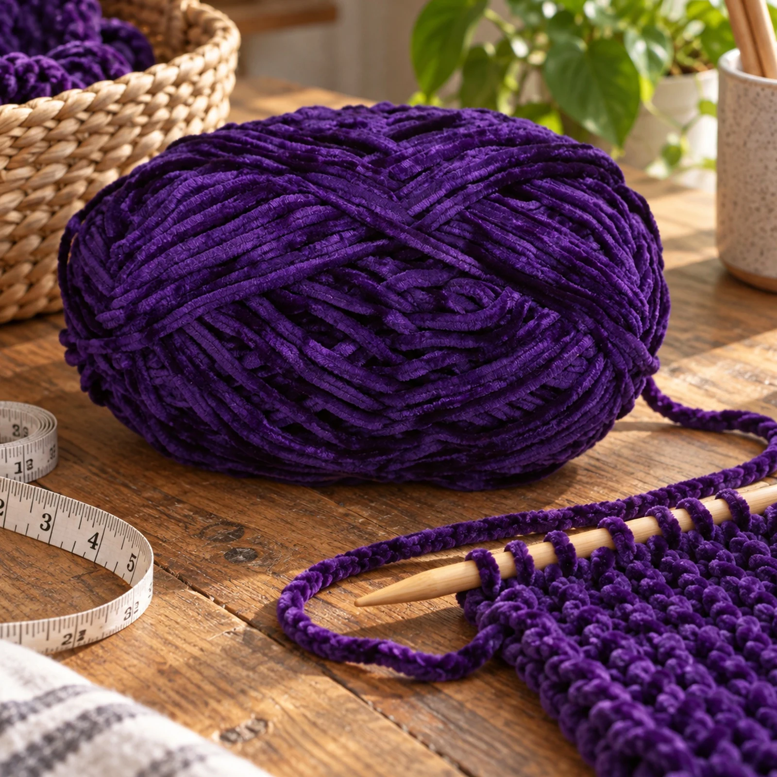Hilo chenille grueso para tejer, 100 g, morado oscuro 81 - Imagen 2