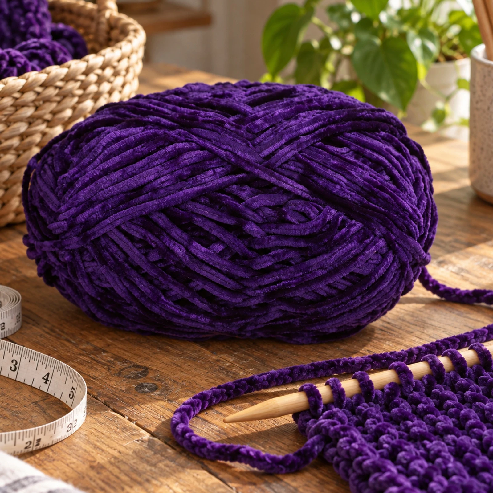 Hilo chenille grueso para tejer, 100 g, morado oscuro 81 - Imagen 3
