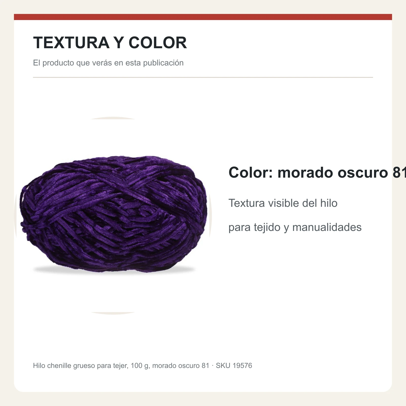Hilo chenille grueso para tejer, 100 g, morado oscuro 81 - Imagen 6