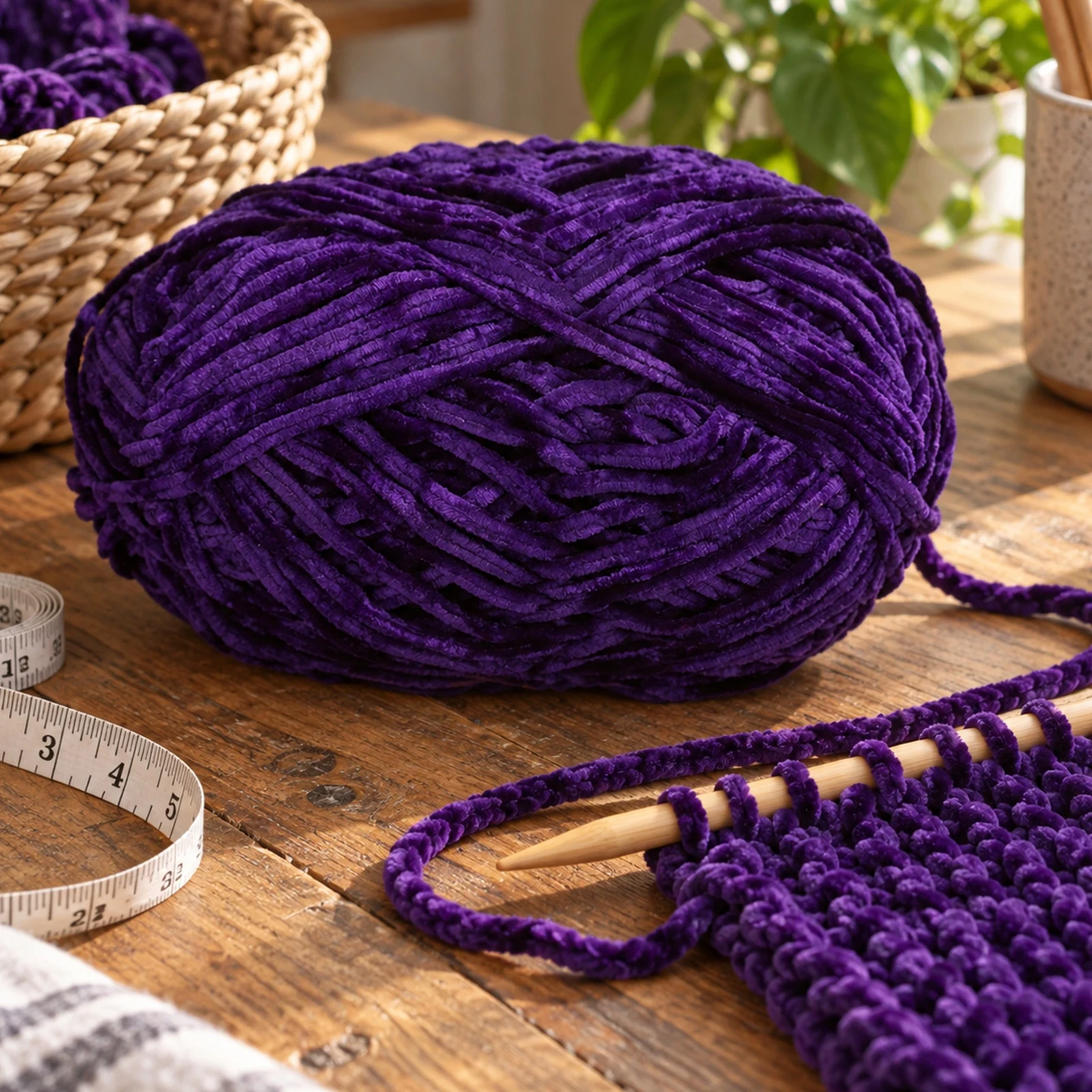 Hilo chenille grueso para tejer, 100 g, morado oscuro 81 - Imagen 7