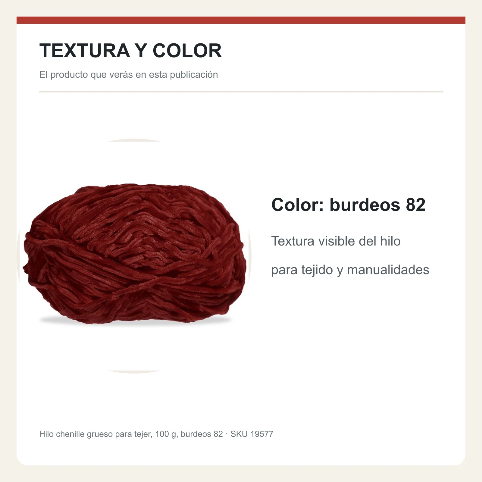 Hilo chenille grueso para tejer, 100 g, burdeos 82 - Imagen 6