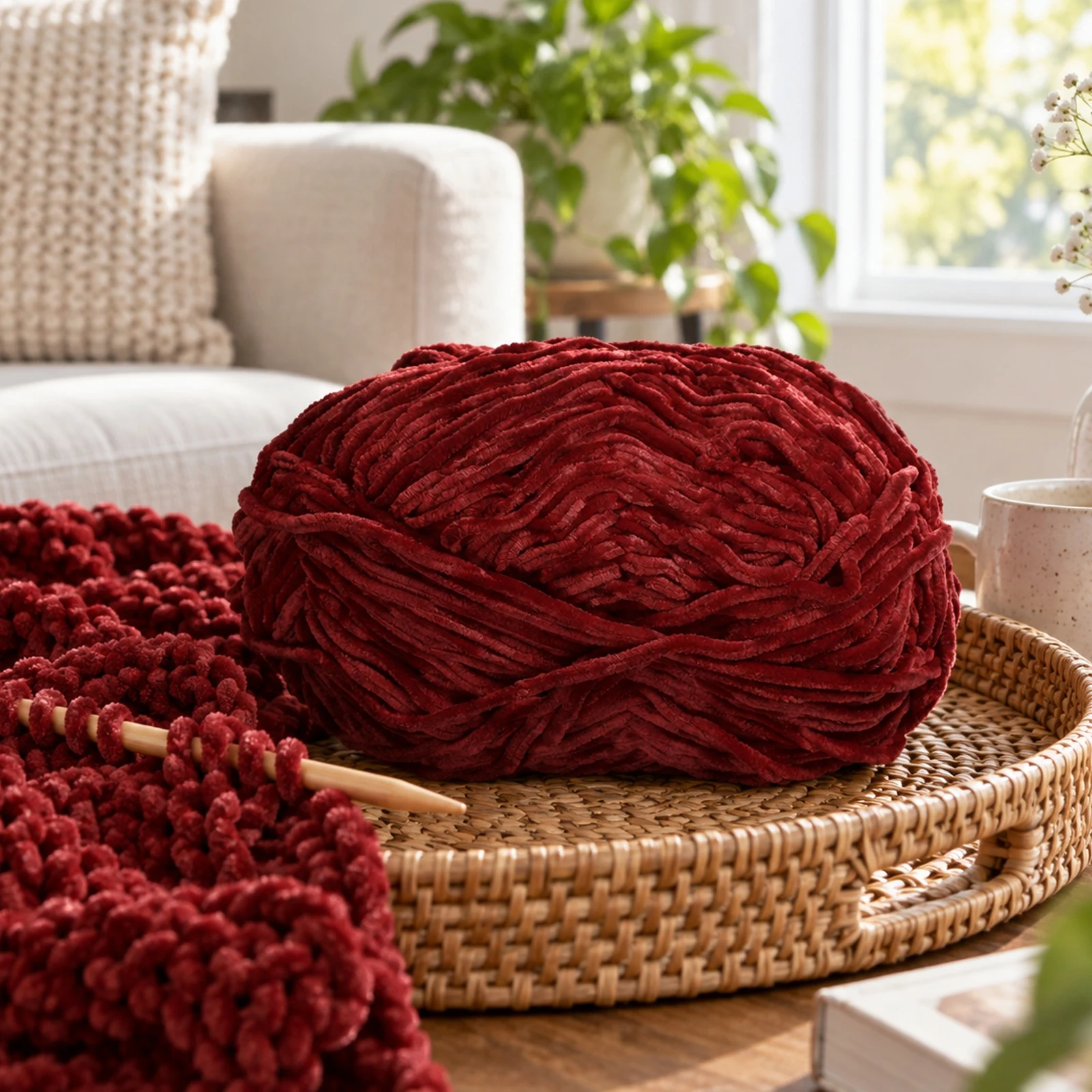 Hilo chenille grueso para tejer, 100 g, burdeos 82 - Imagen 7
