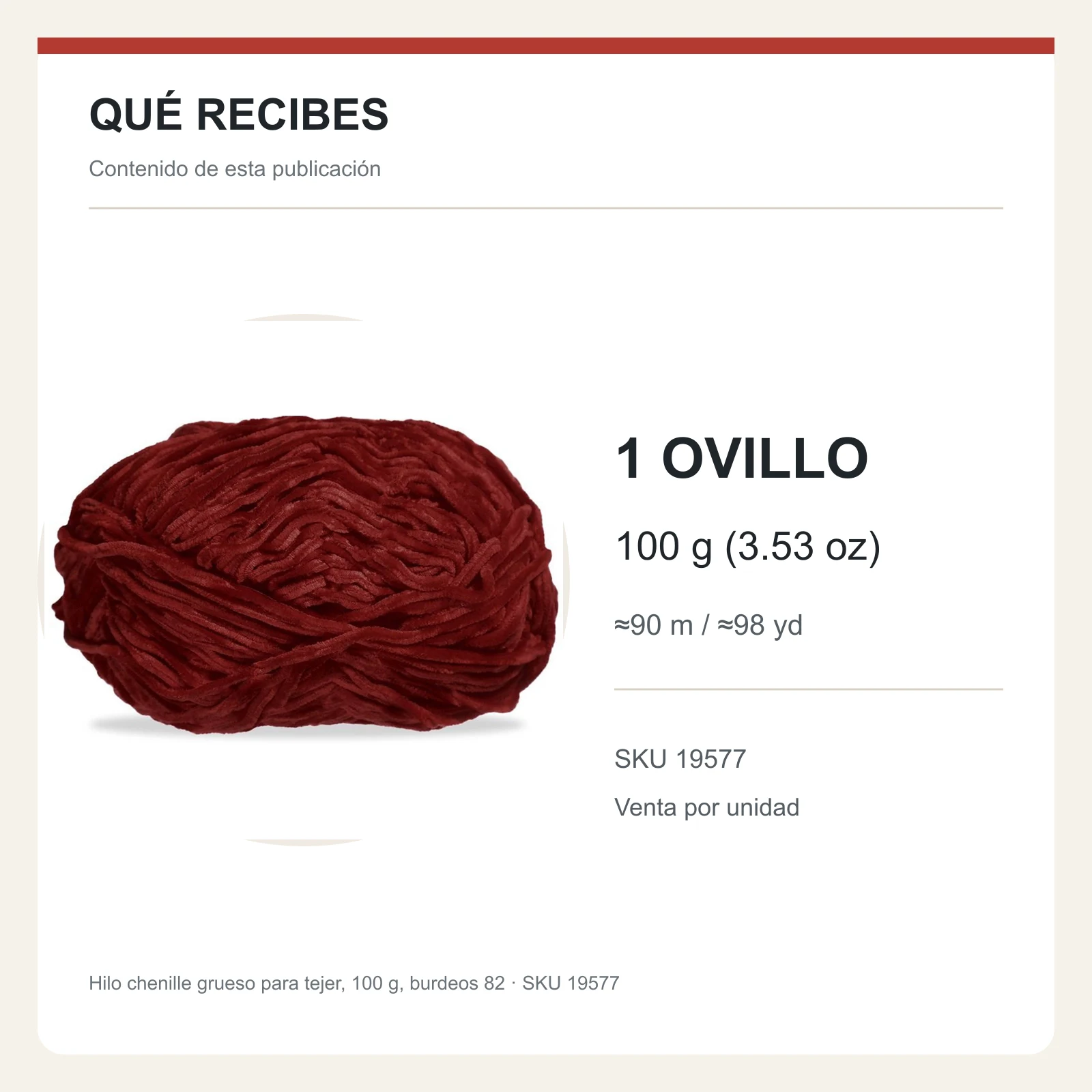 Hilo chenille grueso para tejer, 100 g, burdeos 82 - Imagen 8
