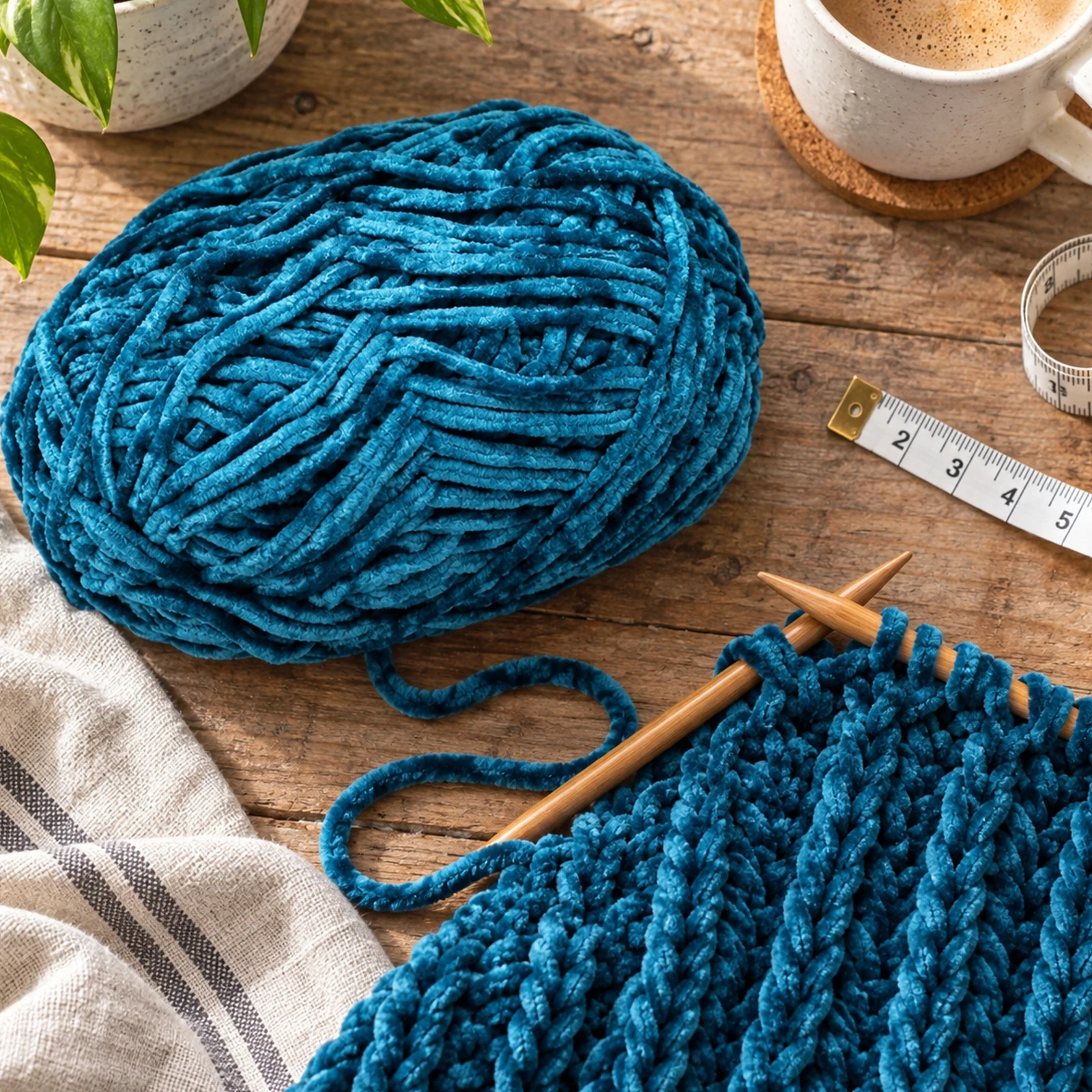 Hilo chenille grueso para tejer, 100 g, azul cobalto 83 - Imagen 2