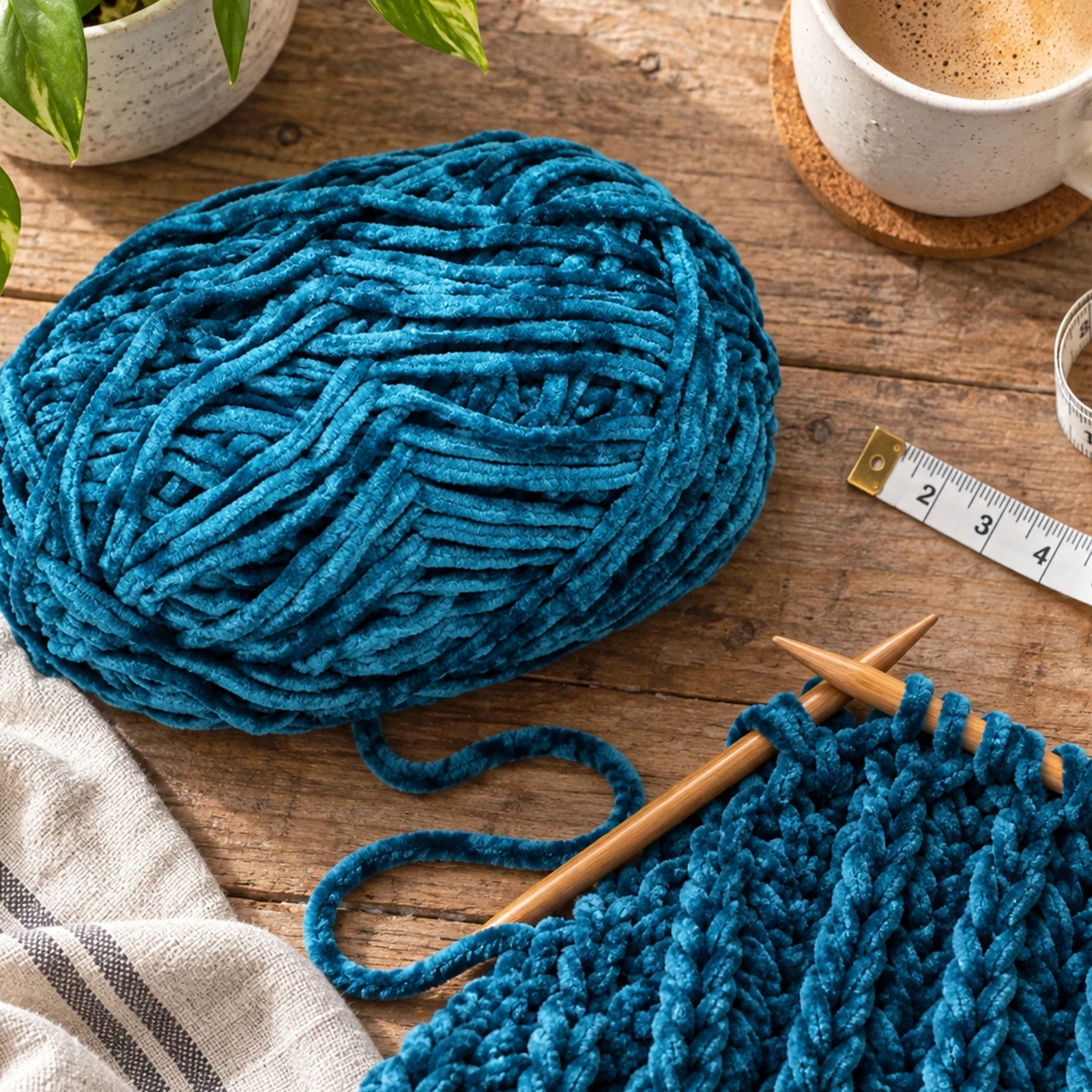 Hilo chenille grueso para tejer, 100 g, azul cobalto 83 - Imagen 3
