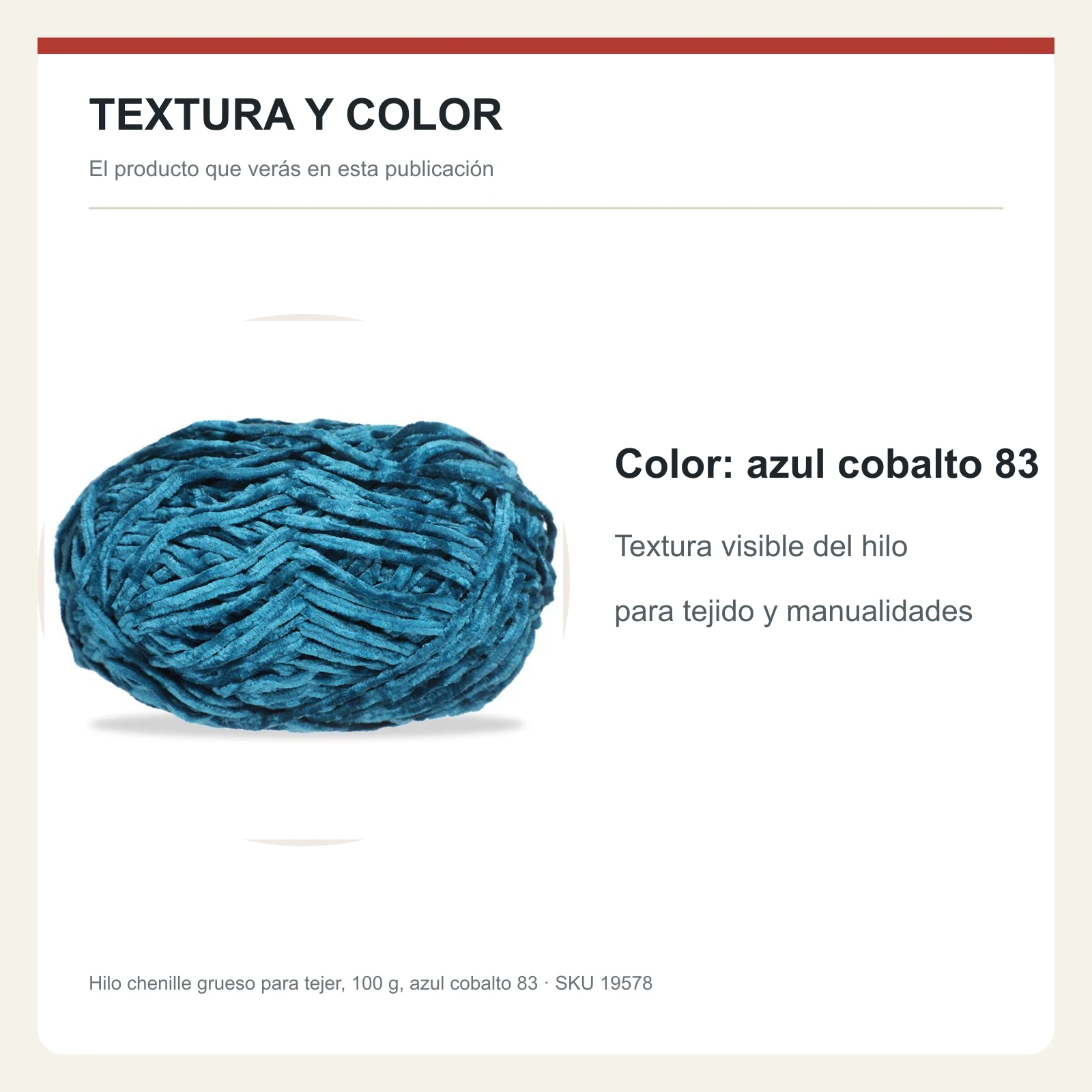 Hilo chenille grueso para tejer, 100 g, azul cobalto 83 - Imagen 6