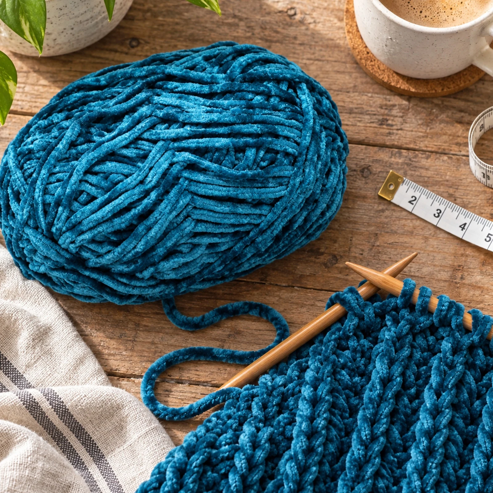 Hilo chenille grueso para tejer, 100 g, azul cobalto 83 - Imagen 7