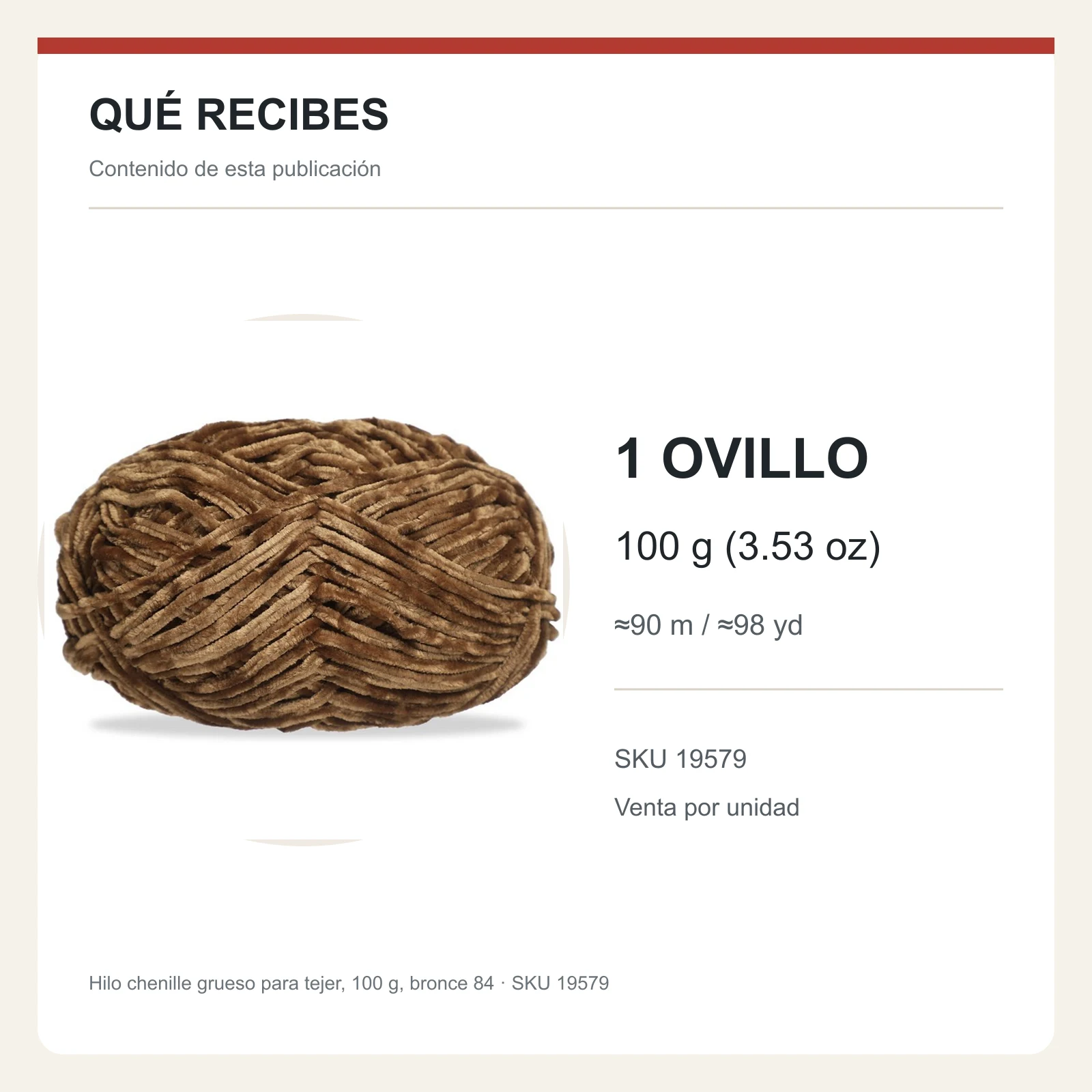 Hilo chenille grueso para tejer, 100 g, bronce 84 - Imagen 8