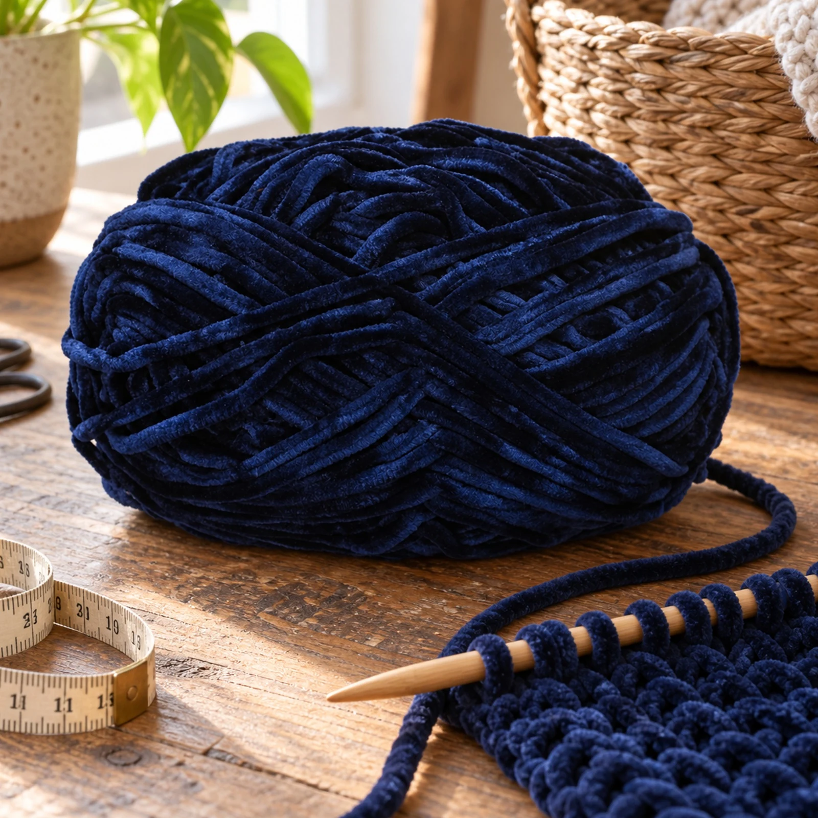 Hilo chenille grueso para tejer, 100 g, azul antiguo 85 - Imagen 2