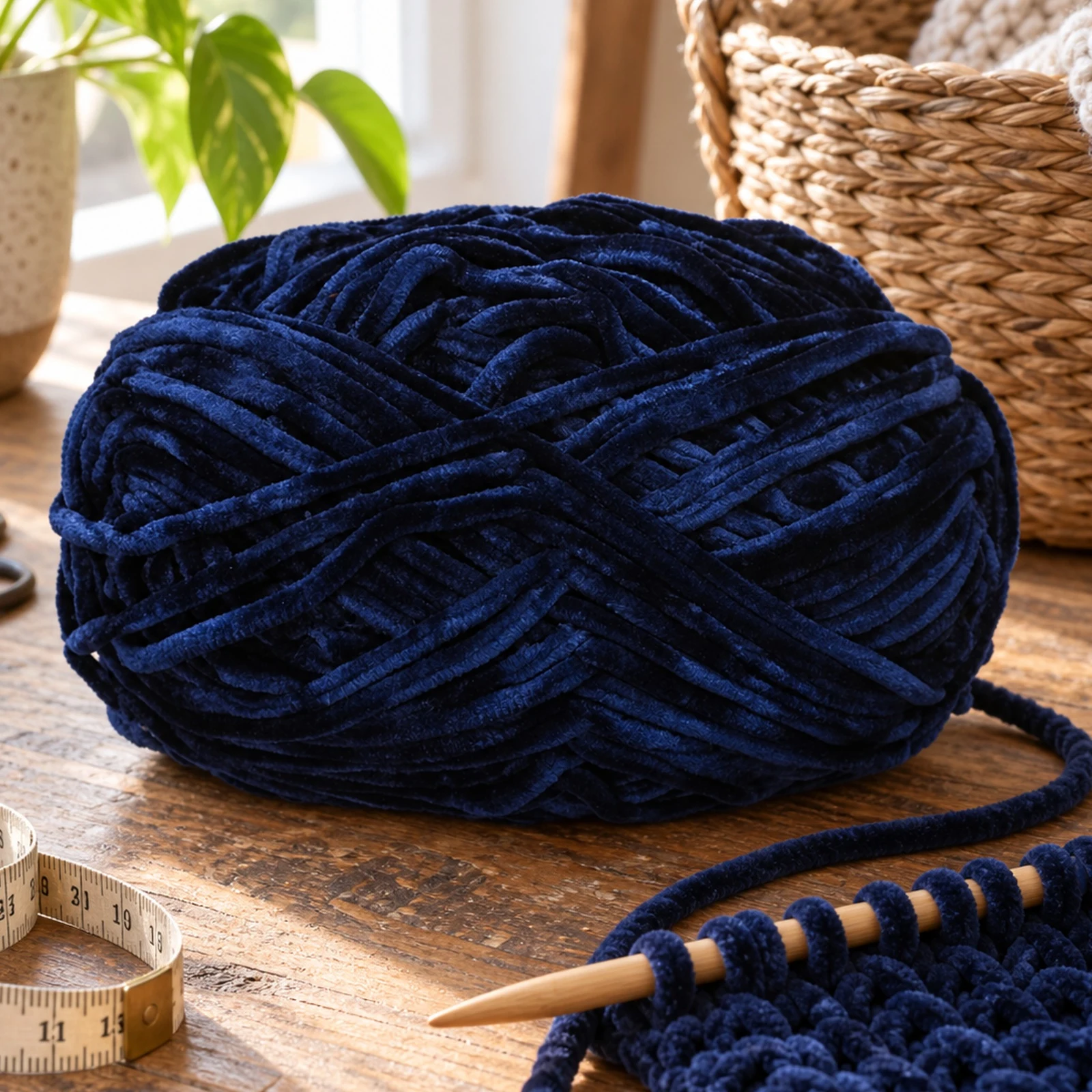 Hilo chenille grueso para tejer, 100 g, azul antiguo 85 - Imagen 3
