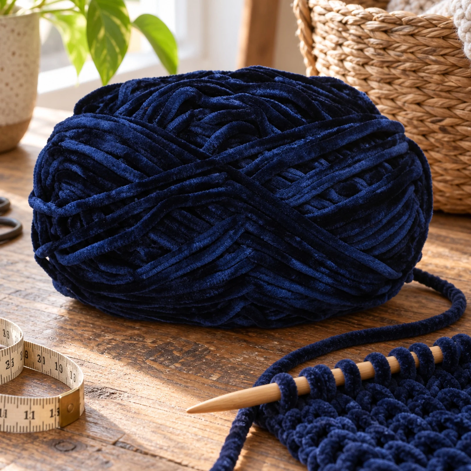 Hilo chenille grueso para tejer, 100 g, azul antiguo 85 - Imagen 4