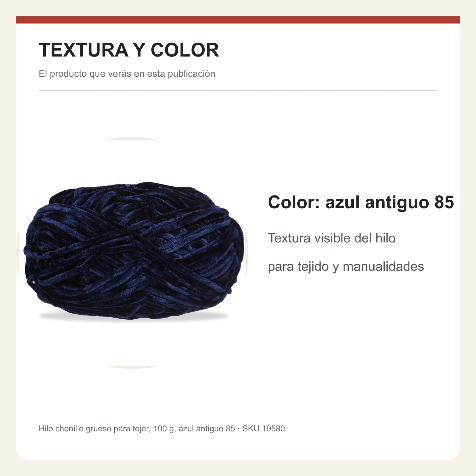 Hilo chenille grueso para tejer, 100 g, azul antiguo 85 - Imagen 6