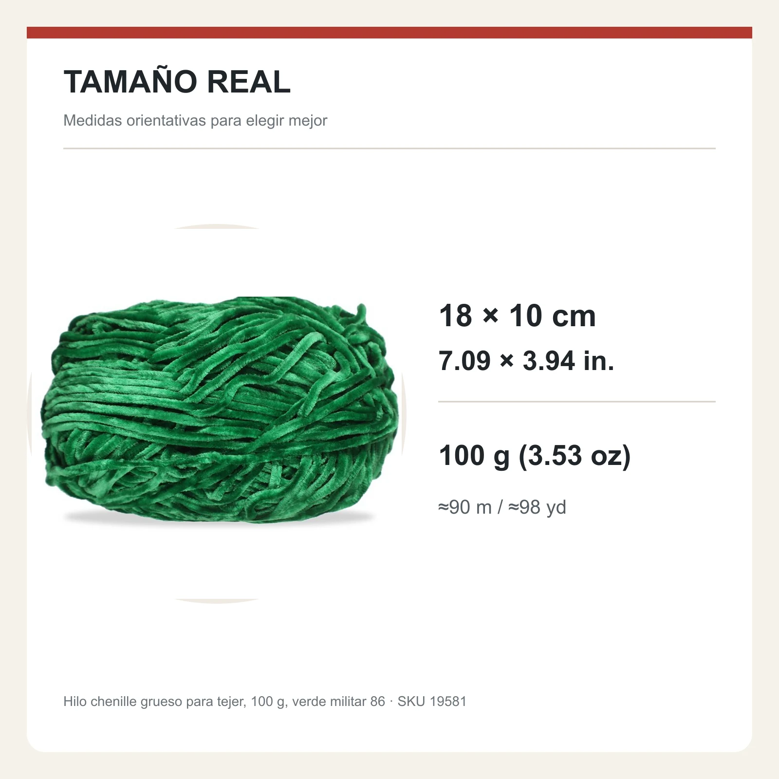 Hilo chenille grueso para tejer, 100 g, verde militar 86 - Imagen 5