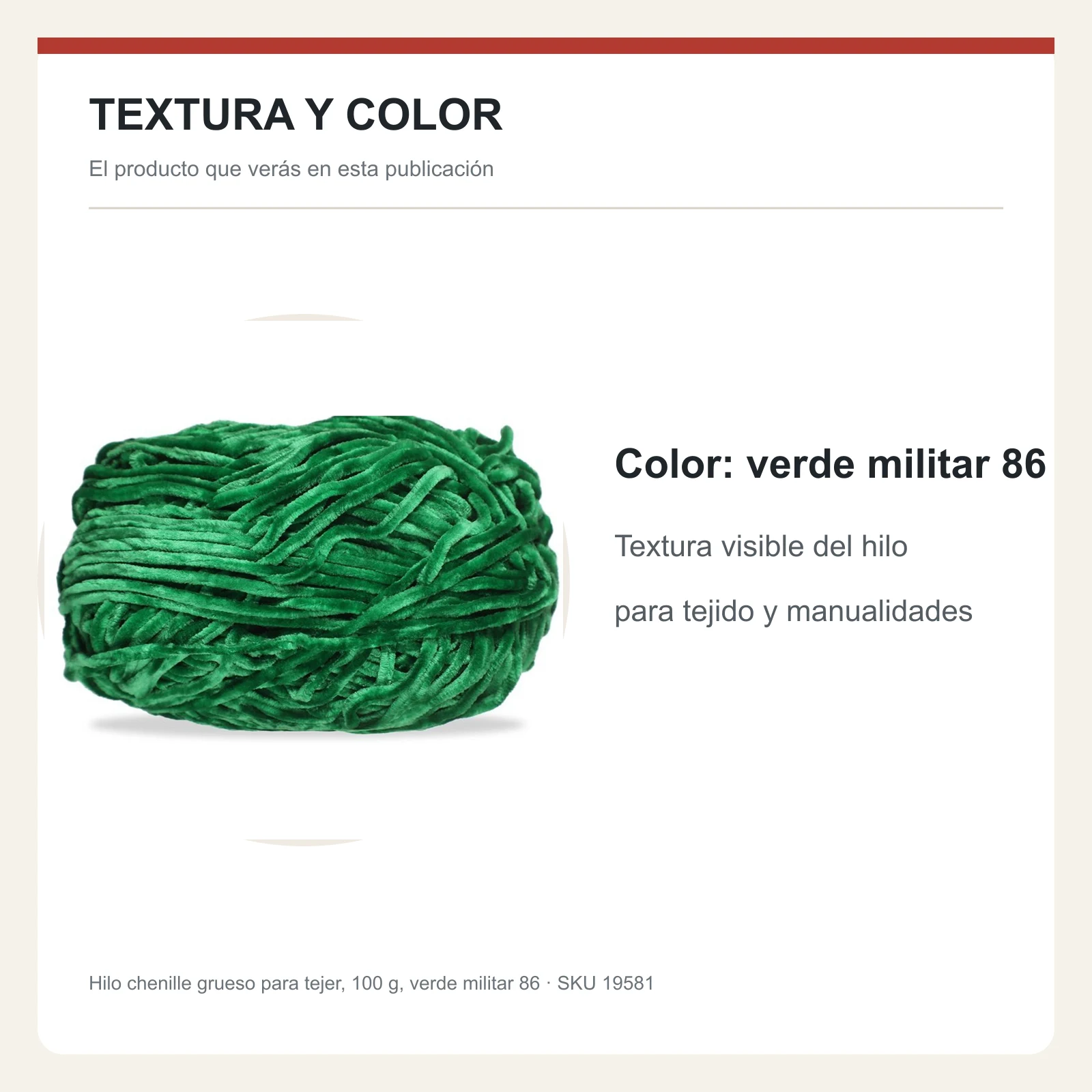 Hilo chenille grueso para tejer, 100 g, verde militar 86 - Imagen 6