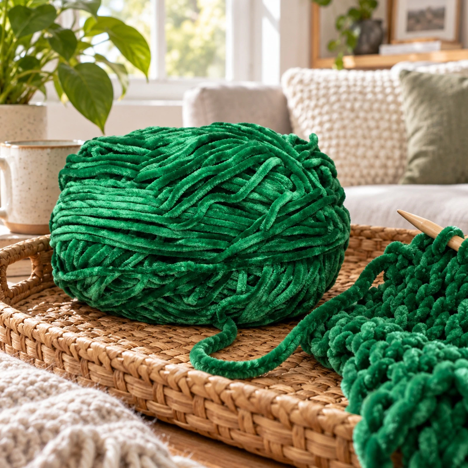 Hilo chenille grueso para tejer, 100 g, verde militar 86 - Imagen 7