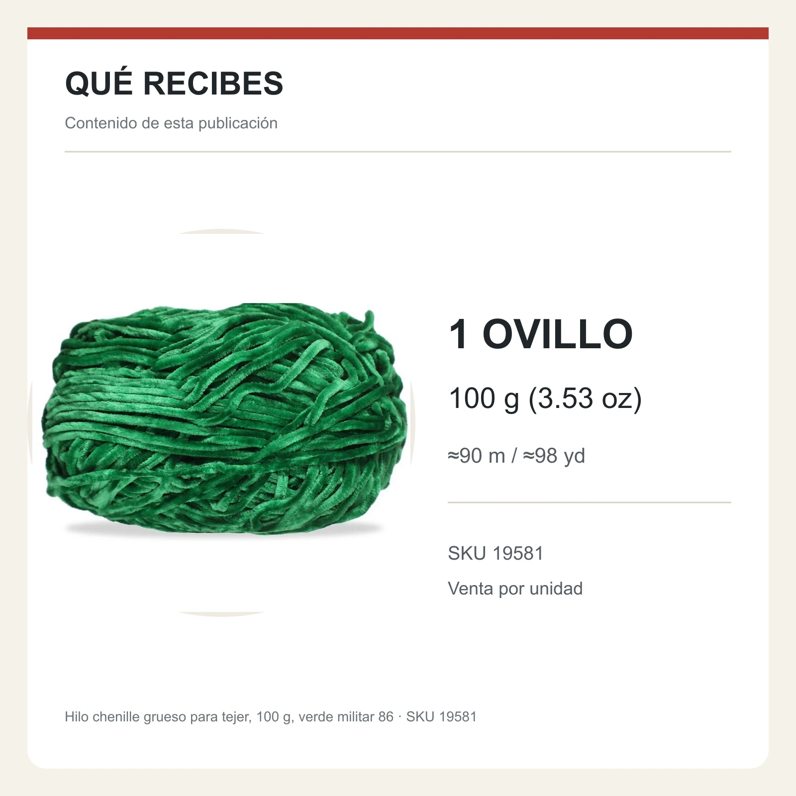 Hilo chenille grueso para tejer, 100 g, verde militar 86 - Imagen 8