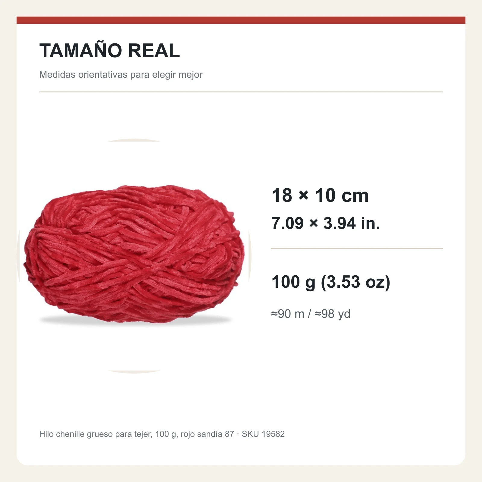 Hilo chenille grueso para tejer, 100 g, rojo sandía 87 - Imagen 5
