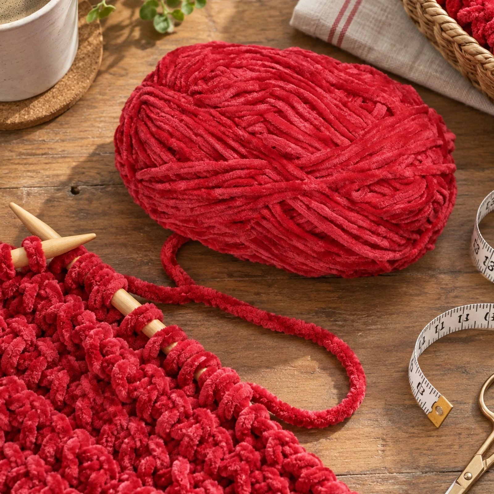 Hilo chenille grueso para tejer, 100 g, rojo sandía 87 - Imagen 7