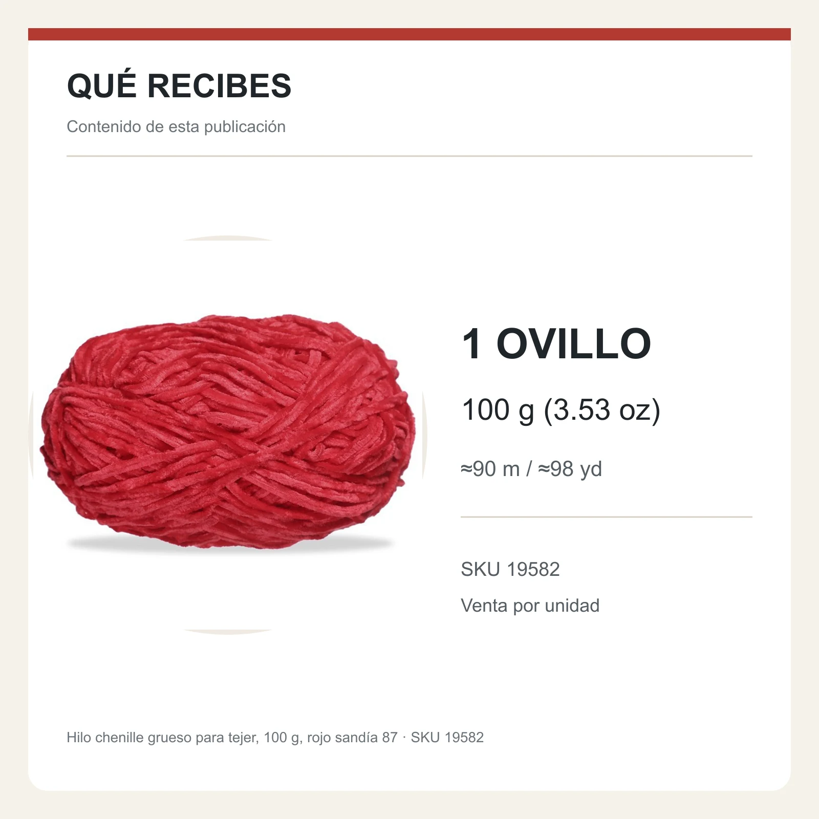 Hilo chenille grueso para tejer, 100 g, rojo sandía 87 - Imagen 8
