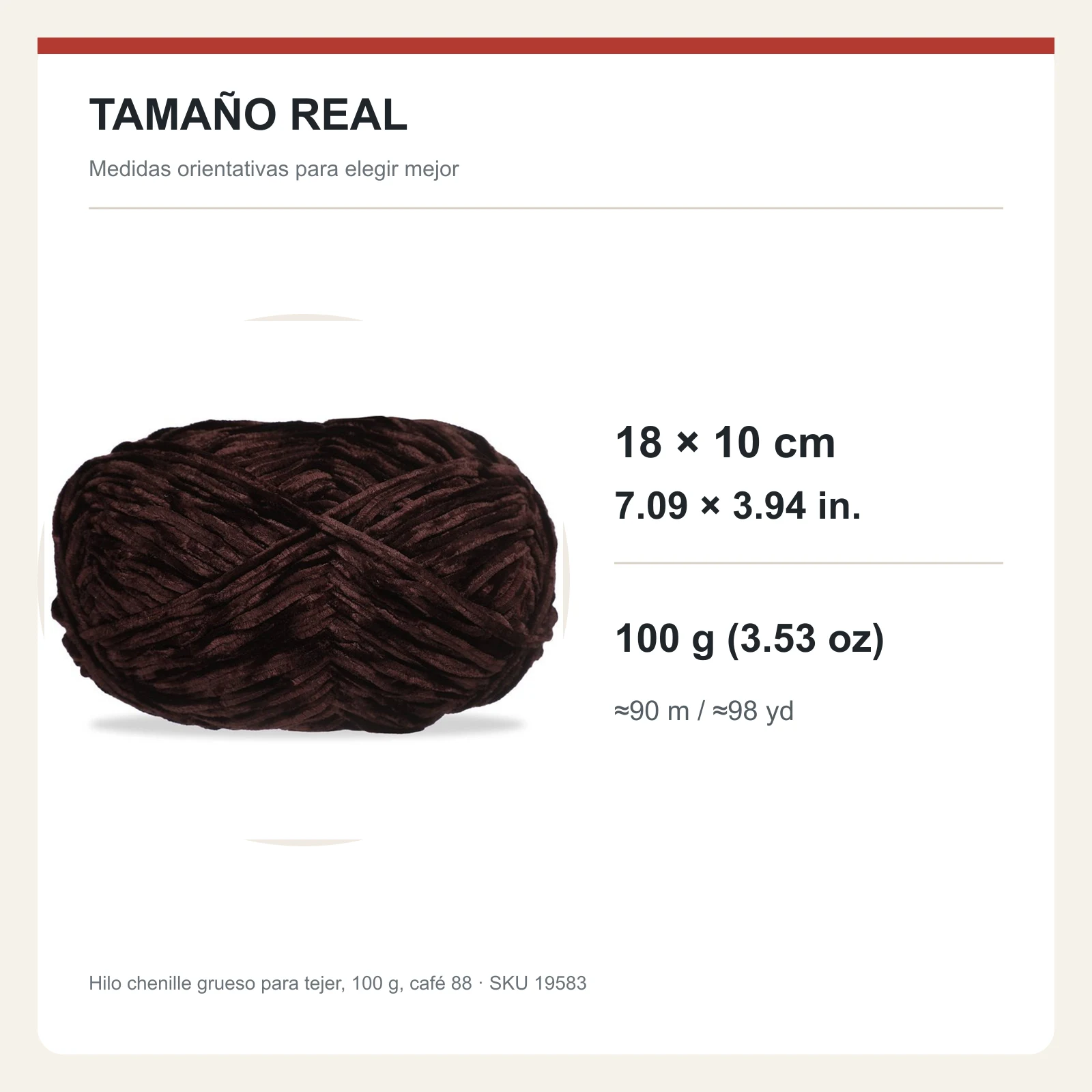 Hilo chenille grueso para tejer, 100 g, café 88 - Imagen 5