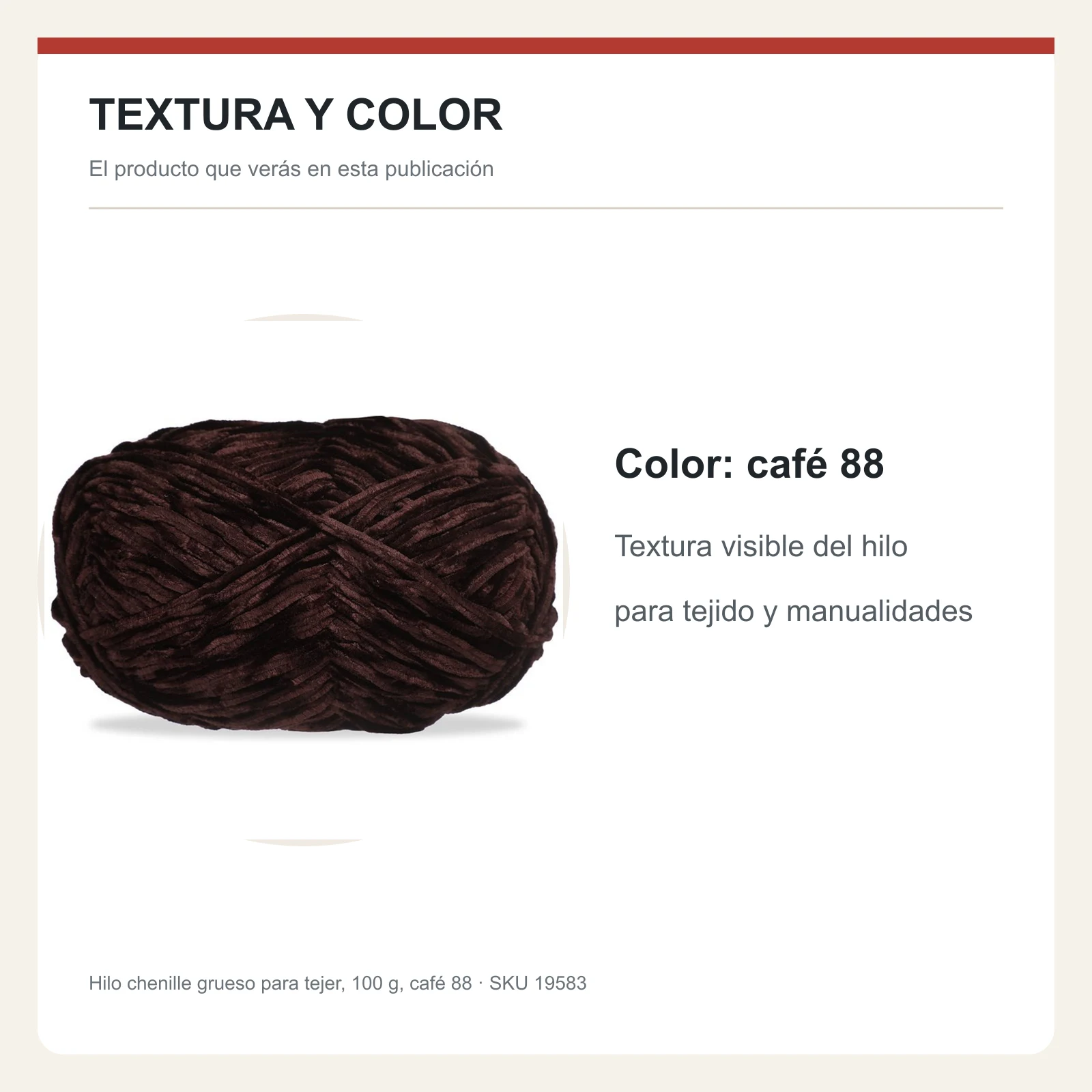 Hilo chenille grueso para tejer, 100 g, café 88 - Imagen 6