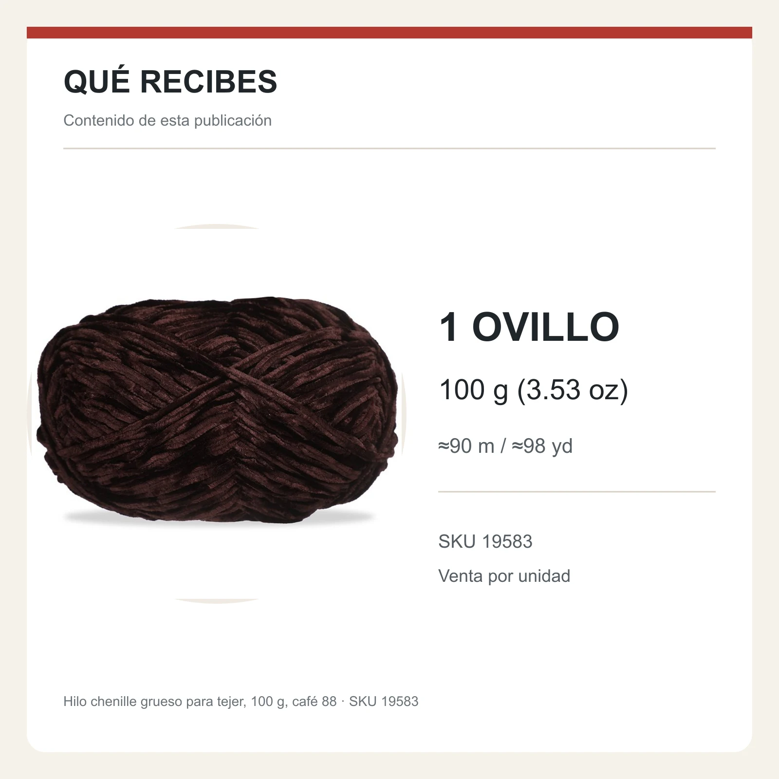 Hilo chenille grueso para tejer, 100 g, café 88 - Imagen 8