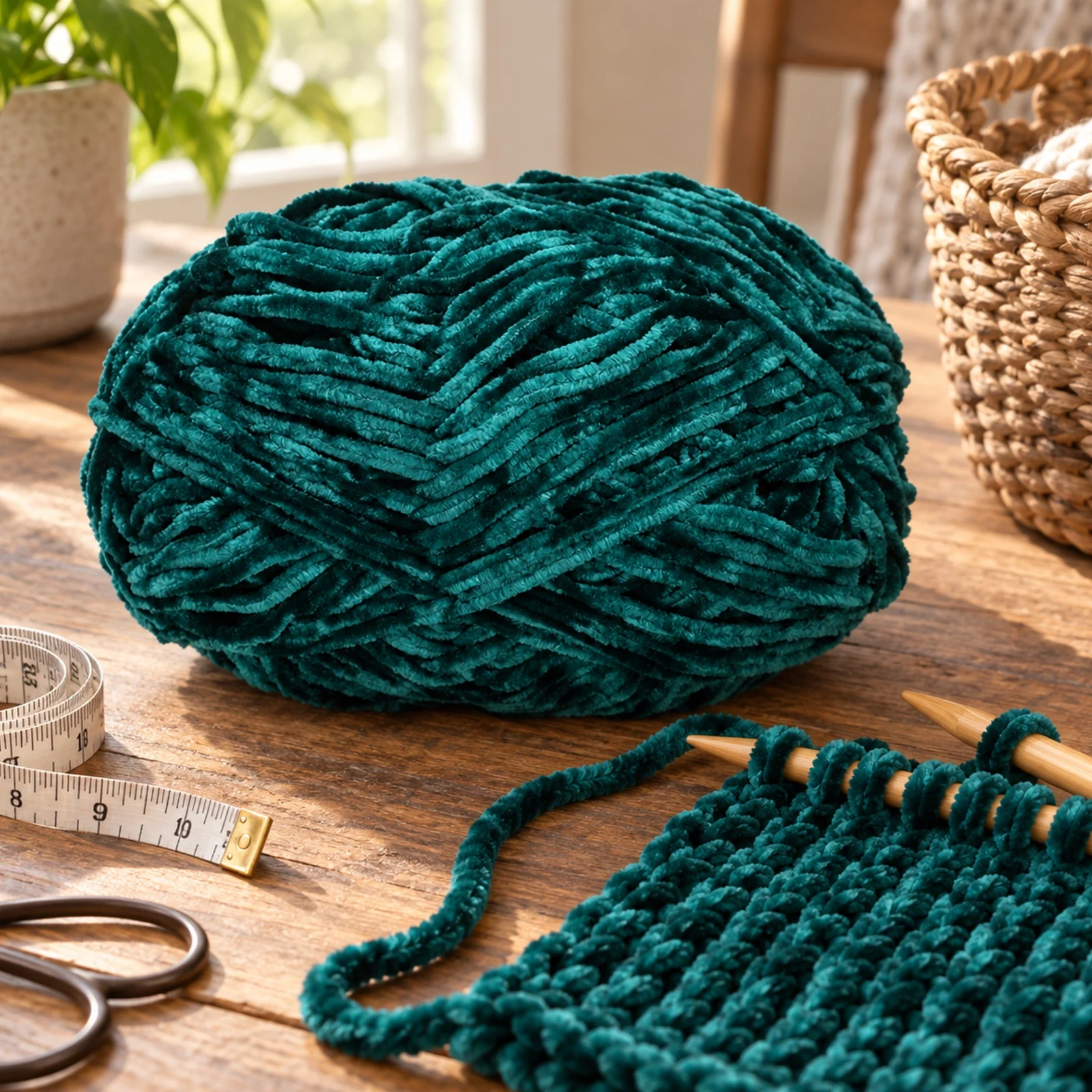Hilo chenille grueso para tejer, 100 g, verde rosado 89 - Imagen 2