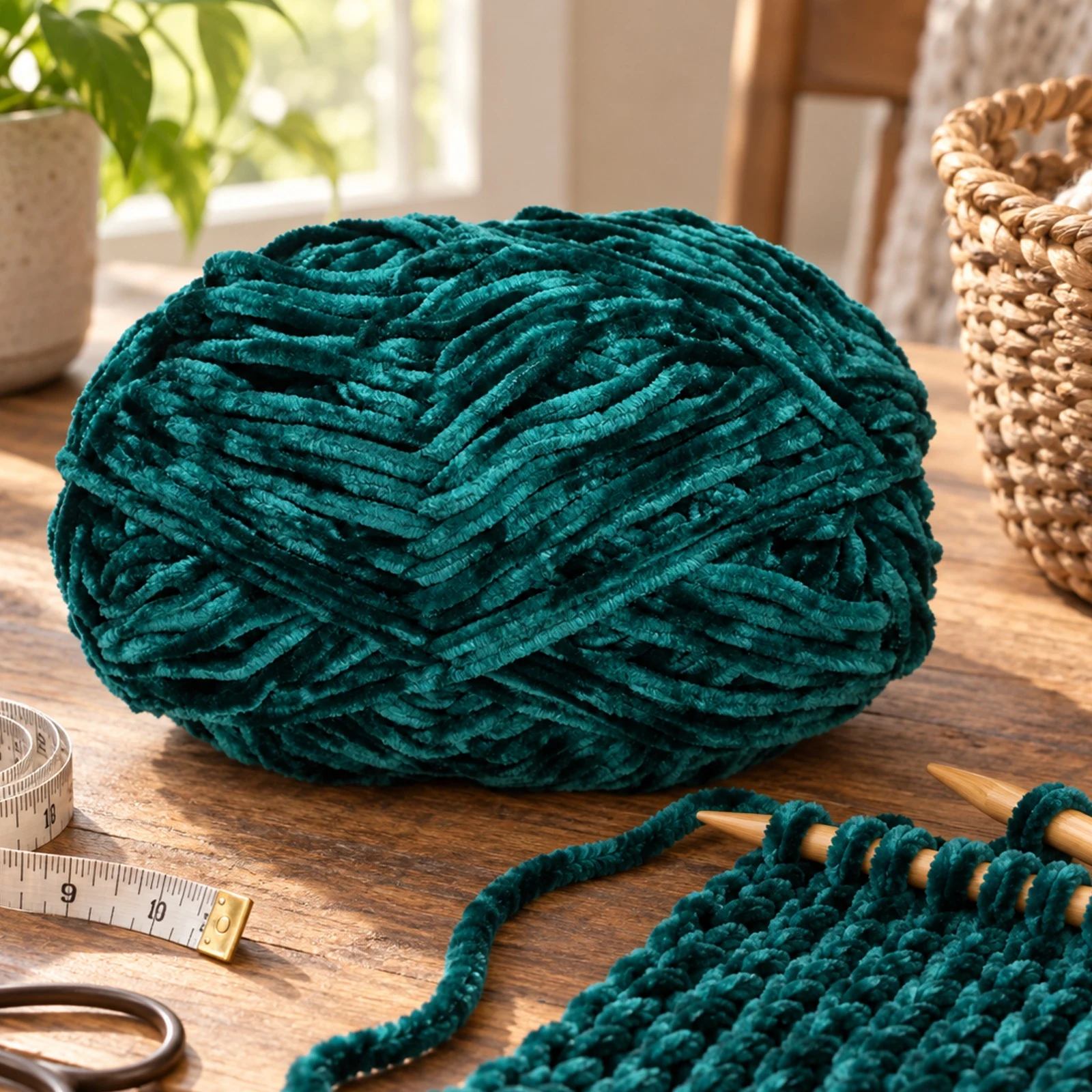 Hilo chenille grueso para tejer, 100 g, verde rosado 89 - Imagen 3
