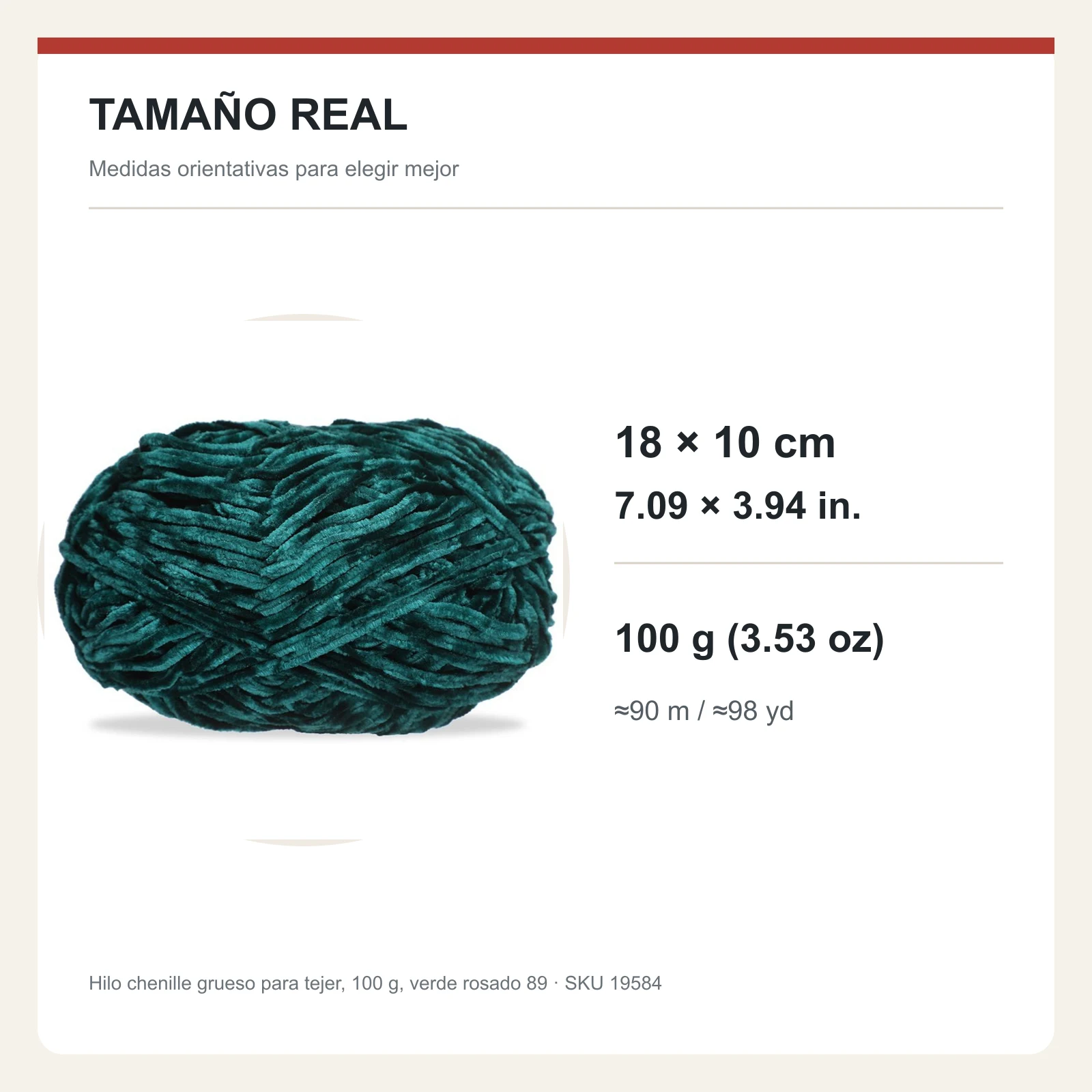 Hilo chenille grueso para tejer, 100 g, verde rosado 89 - Imagen 5