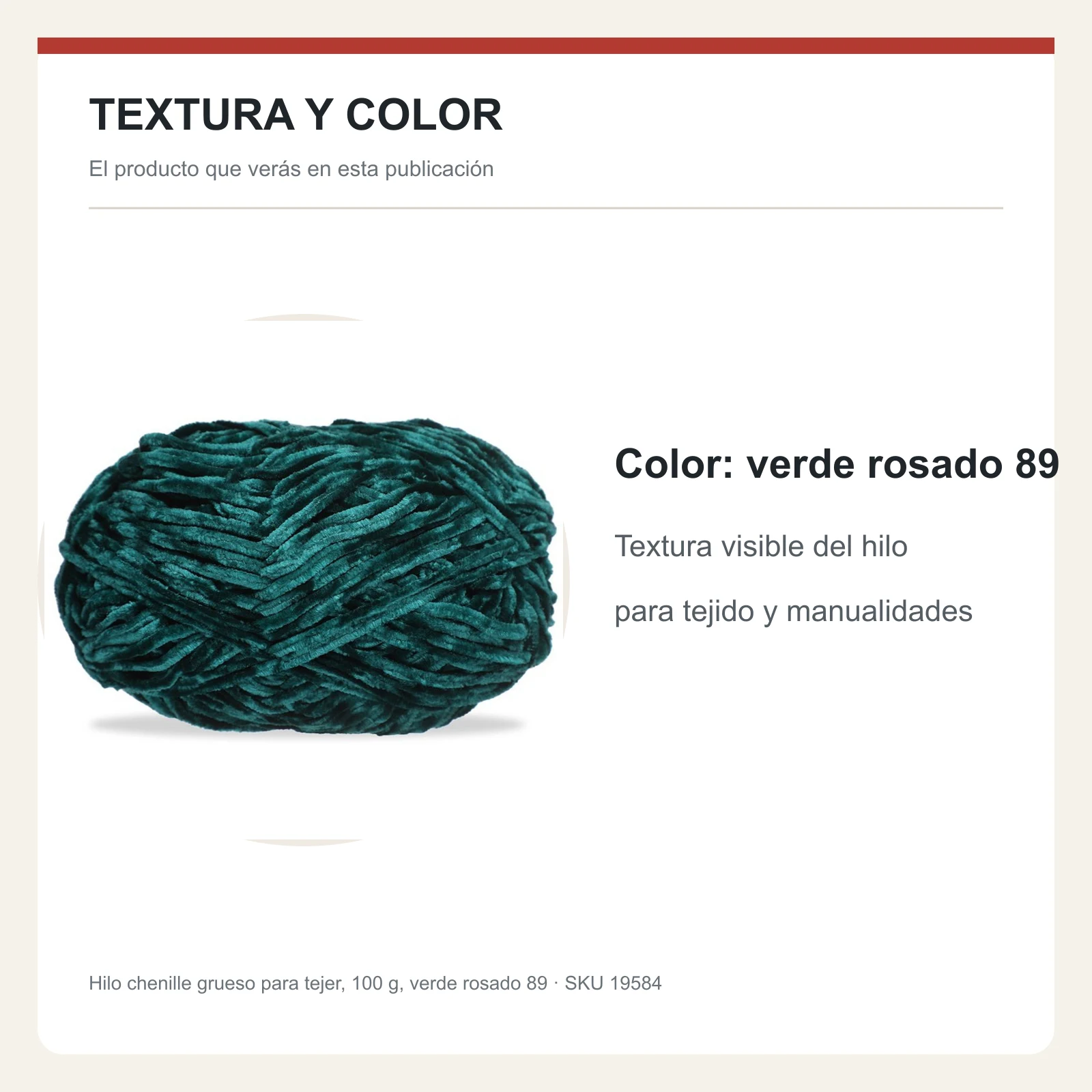 Hilo chenille grueso para tejer, 100 g, verde rosado 89 - Imagen 6