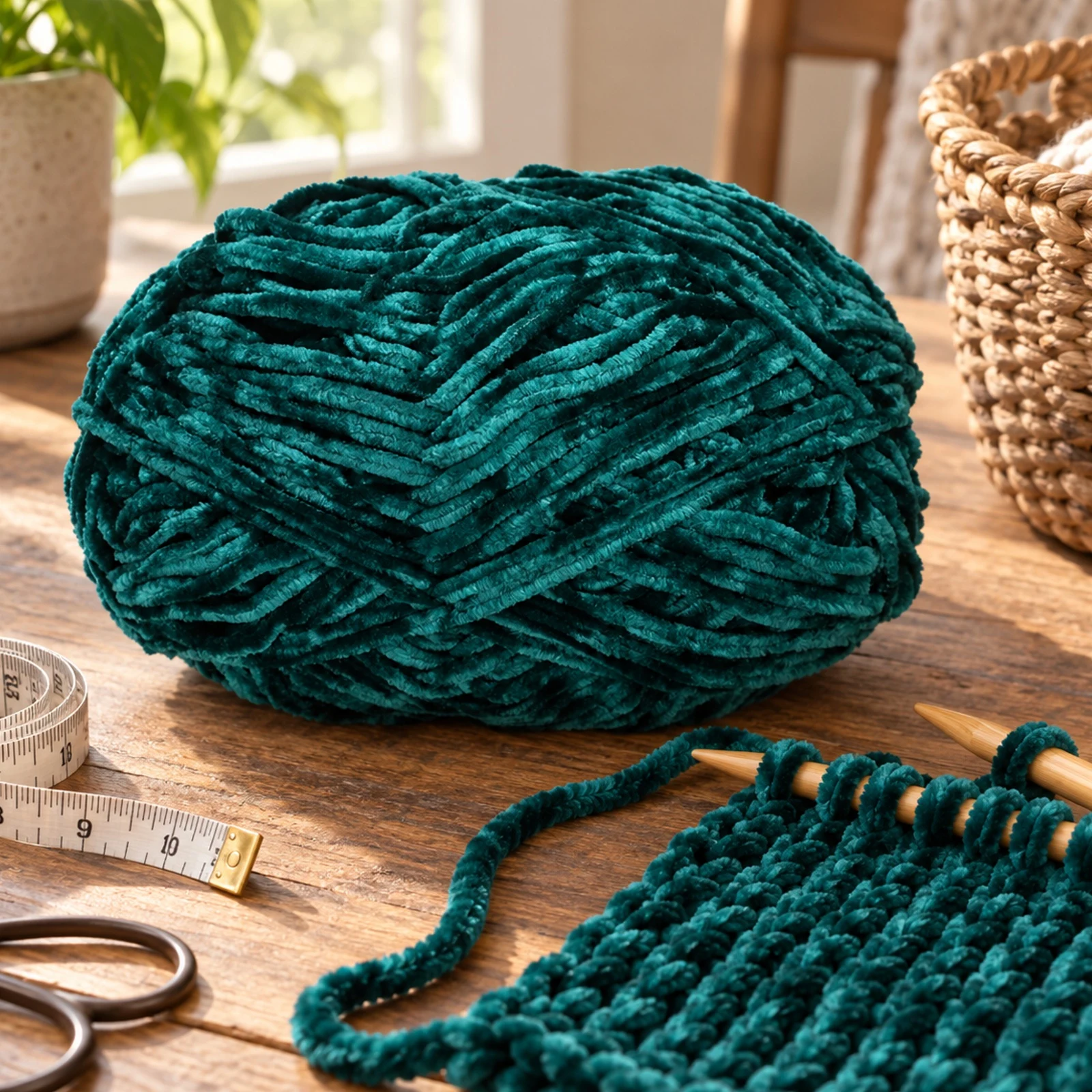 Hilo chenille grueso para tejer, 100 g, verde rosado 89 - Imagen 7