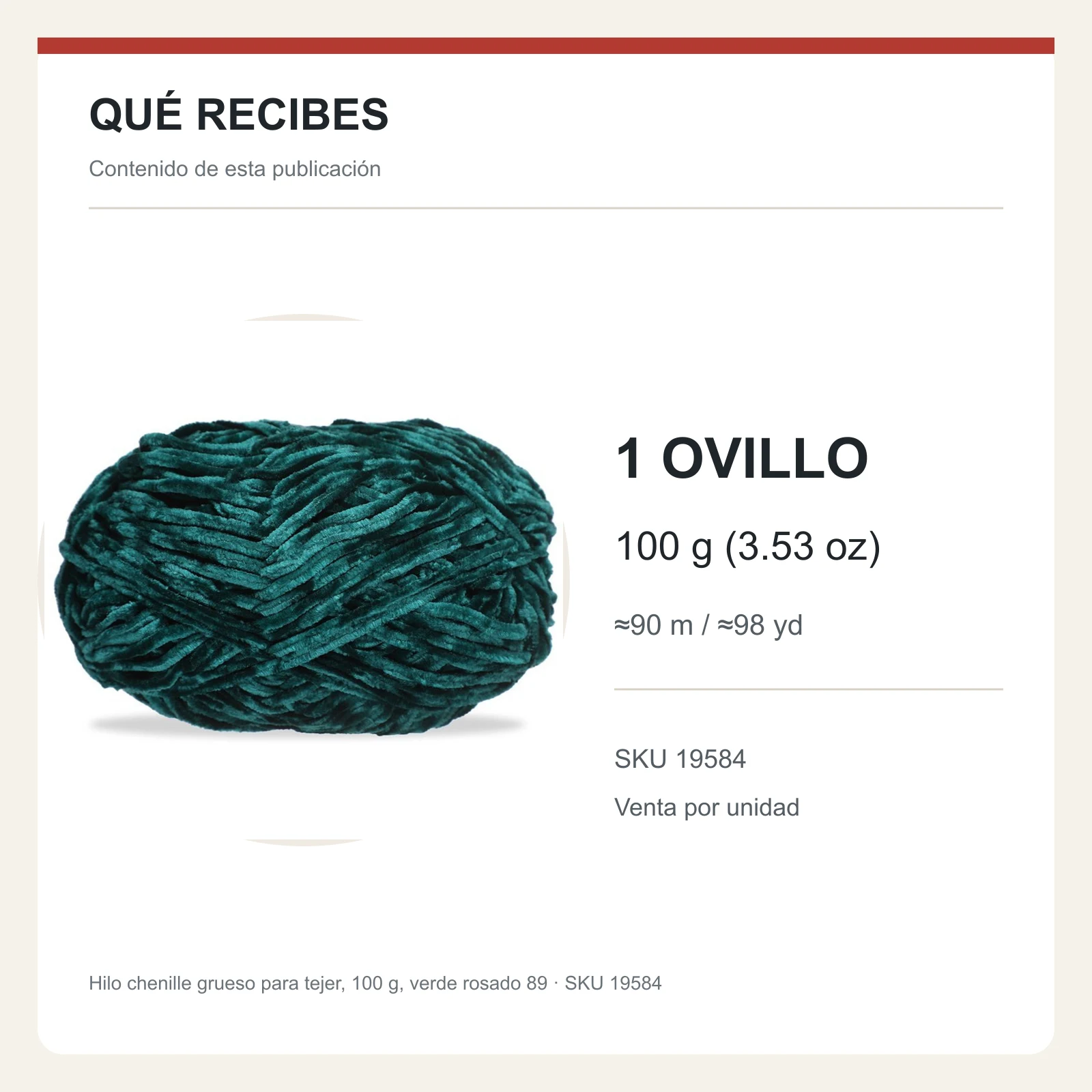 Hilo chenille grueso para tejer, 100 g, verde rosado 89 - Imagen 8
